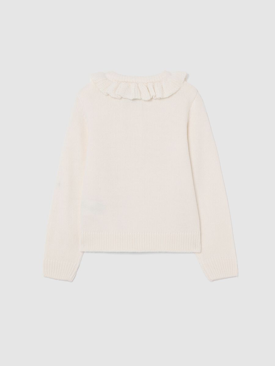 Girl's white cardigan regular fit with decorated round neck_1