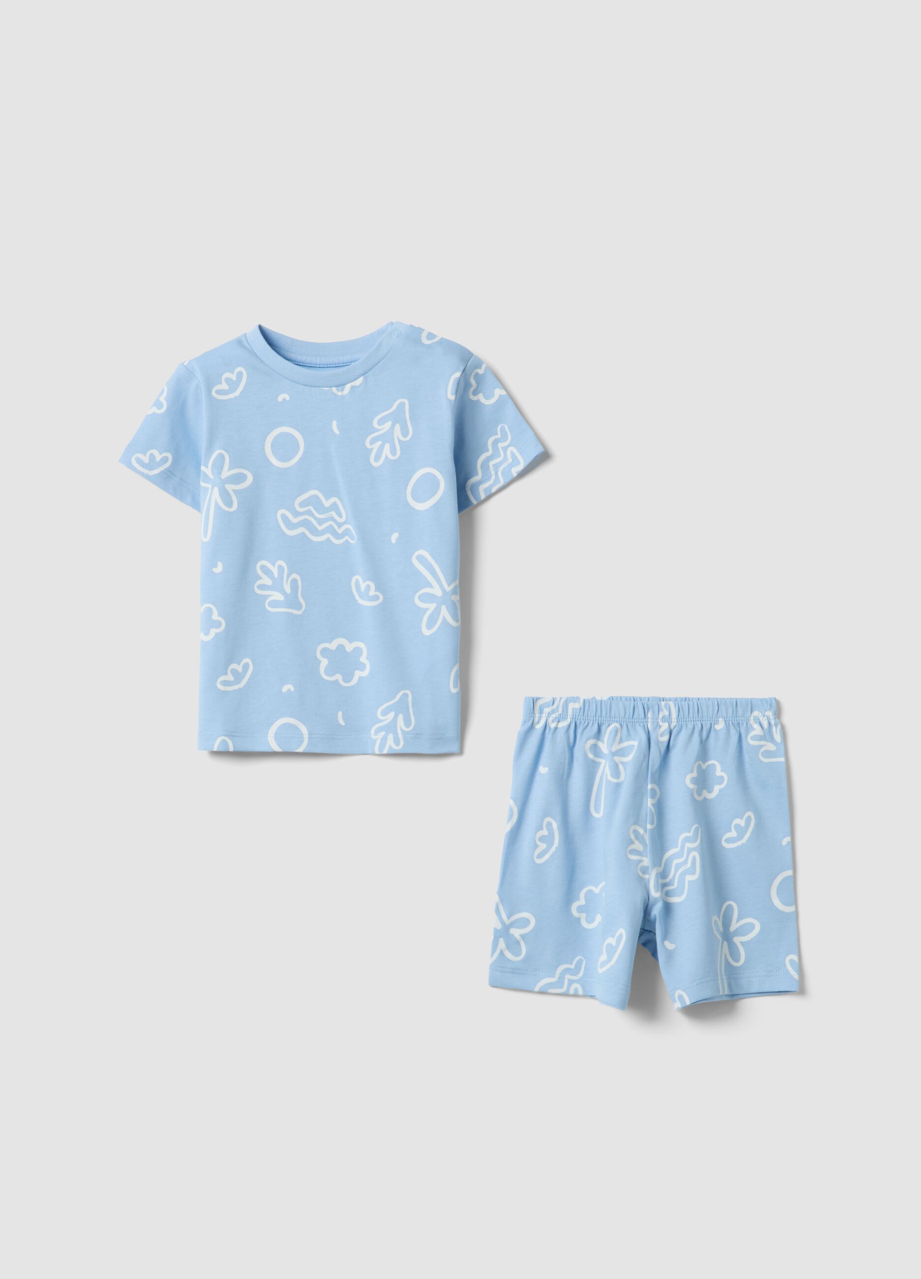 Light Blue Pure Cotton Baby Short Pyjamas with Nautical Print