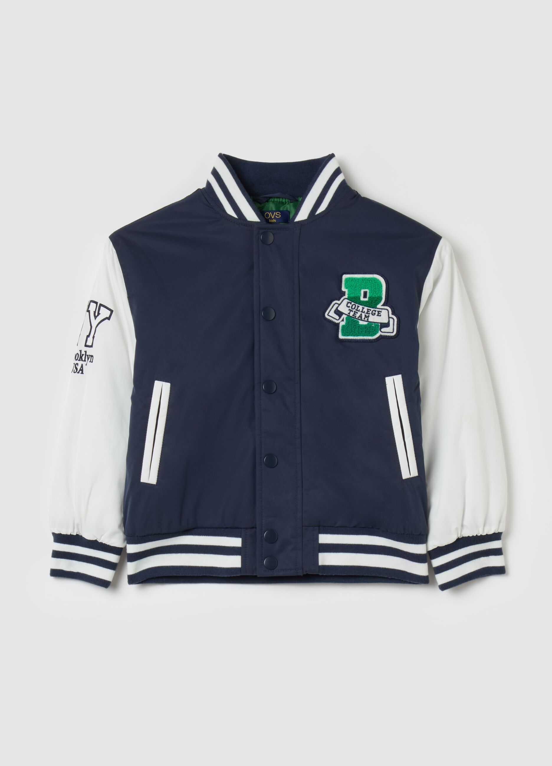 College-motif varsity bomber jacket