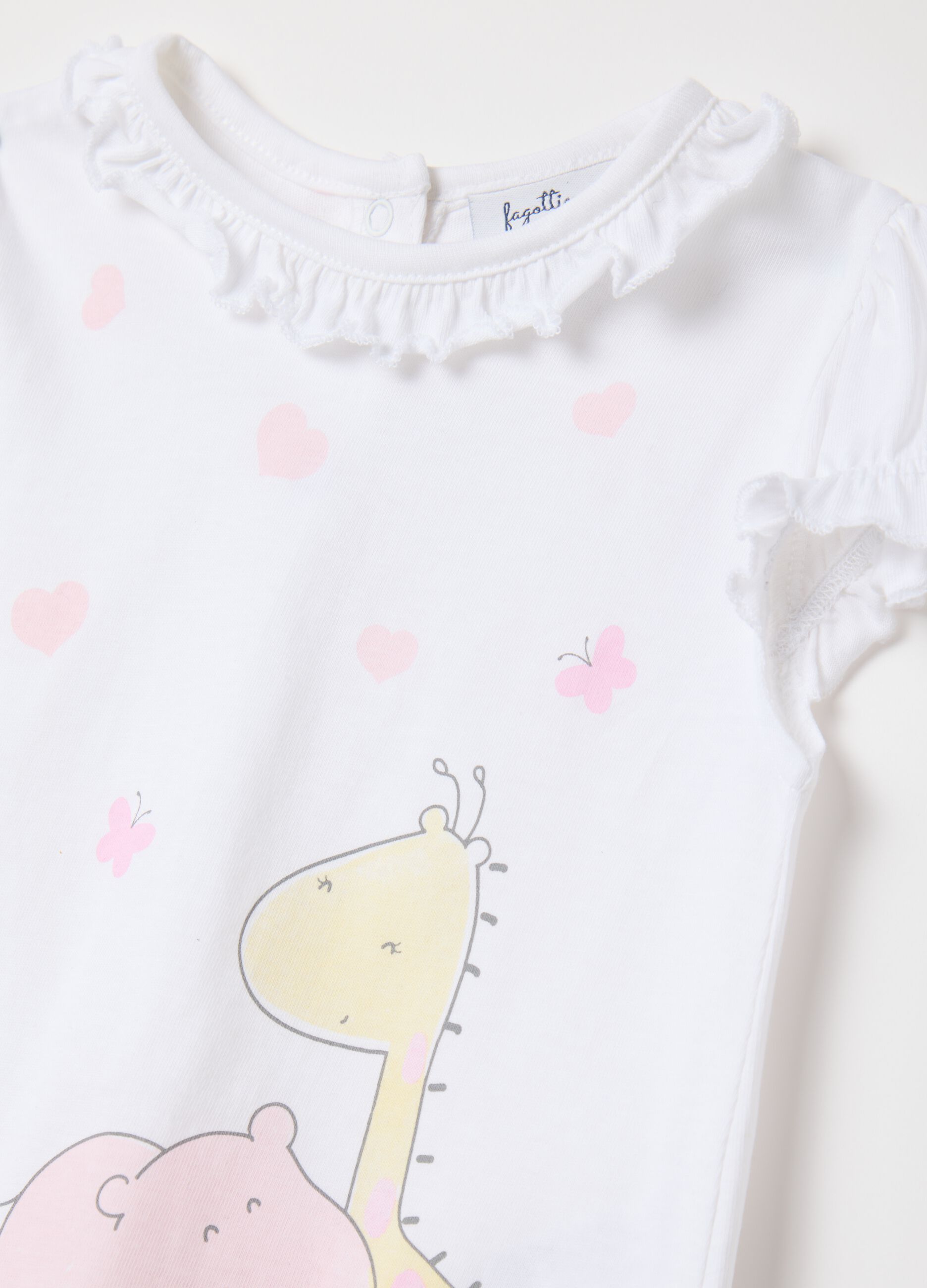 White and pink T-shirt and culottes set in cotton