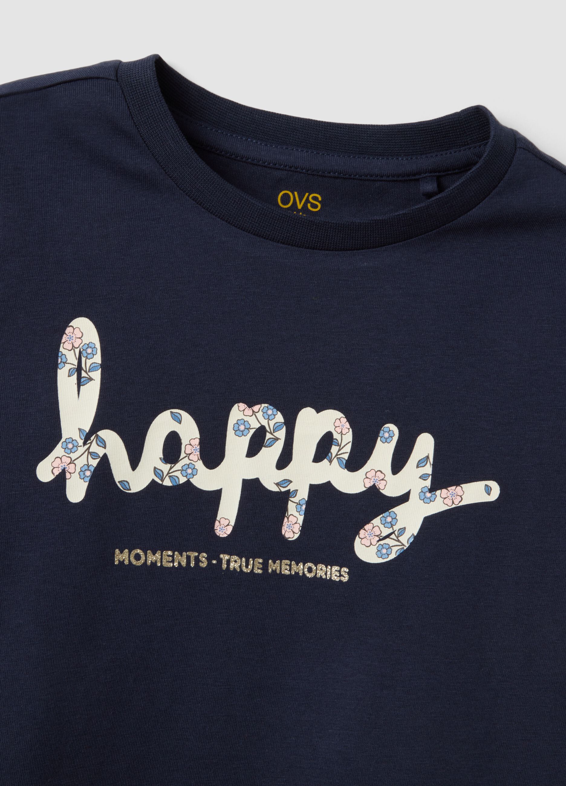 Blue organic cotton T-shirt with front print