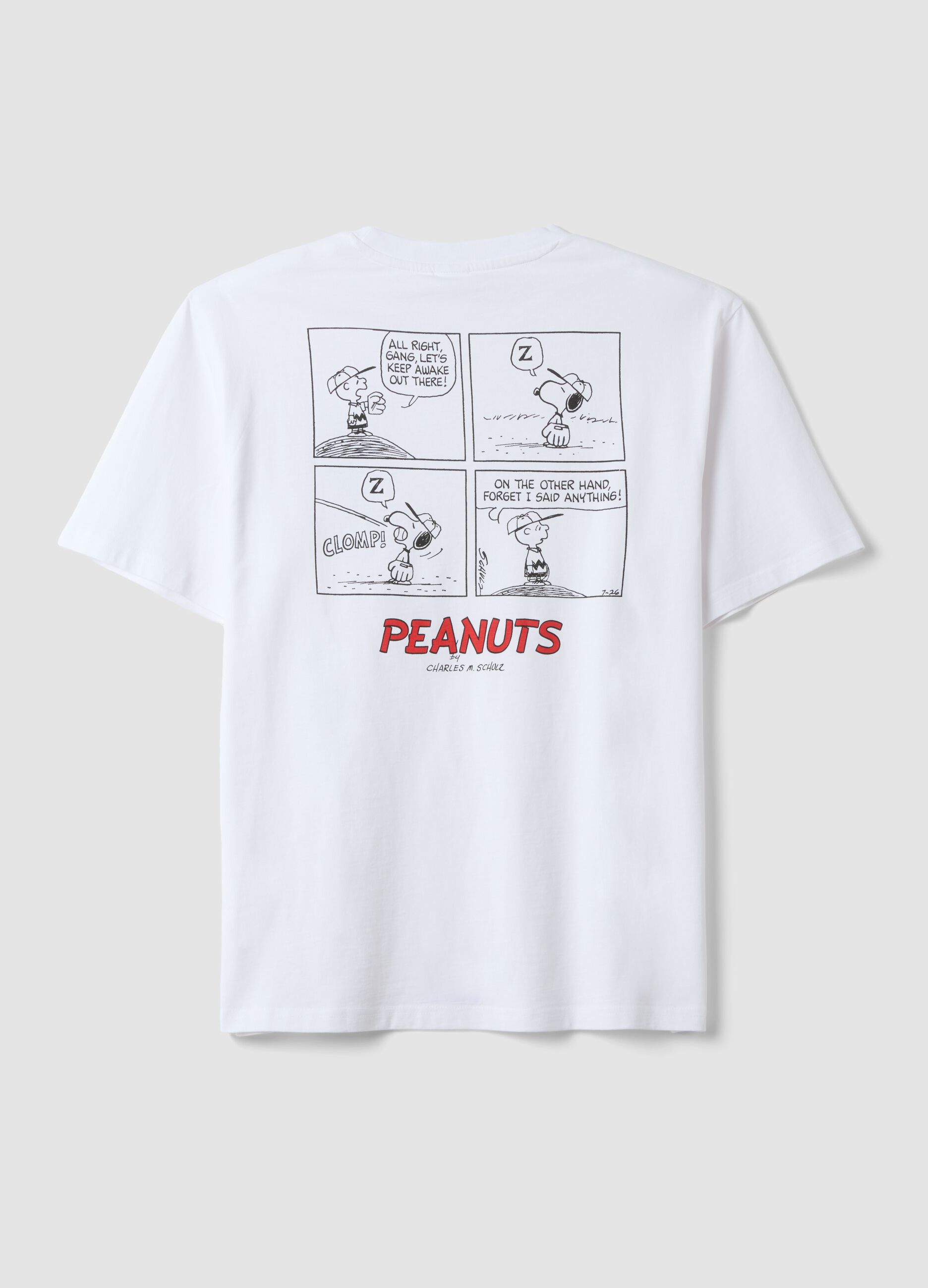 White pure cotton Peanuts print T-shirt, relaxed fit