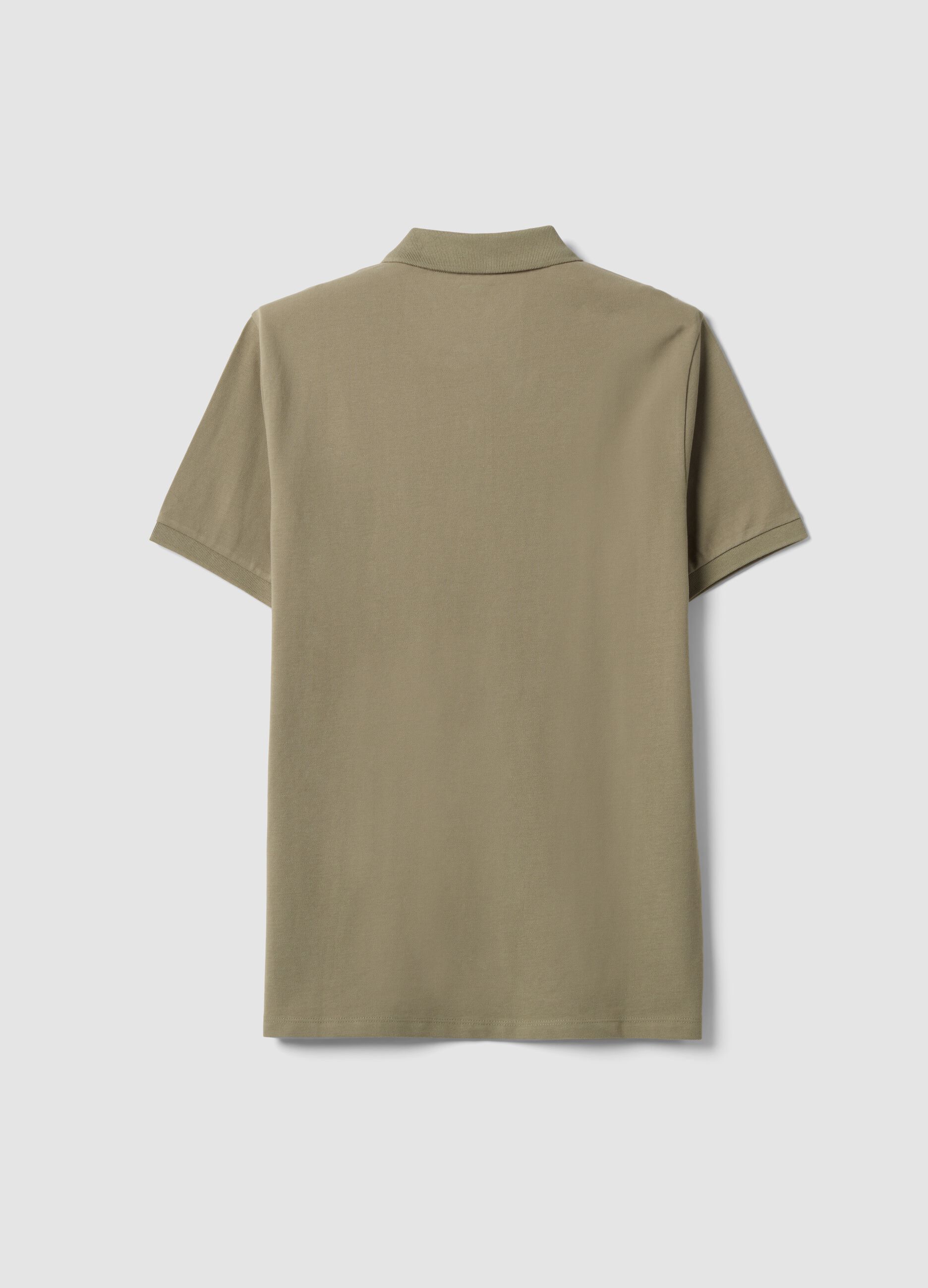 Green pure cotton piqu&eacute; polo shirt with classic collar, regular fit