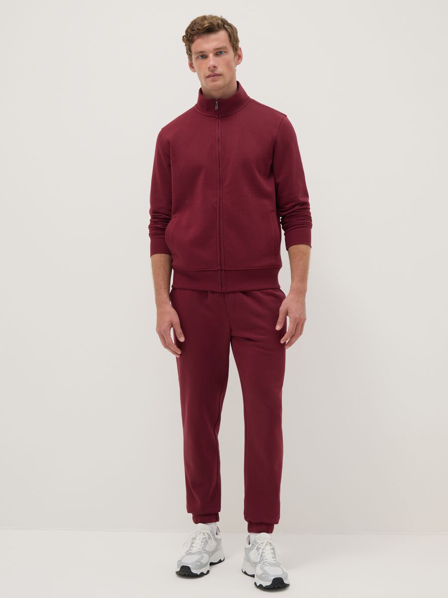 Red cotton blend regular fit hoodie with full zip_1