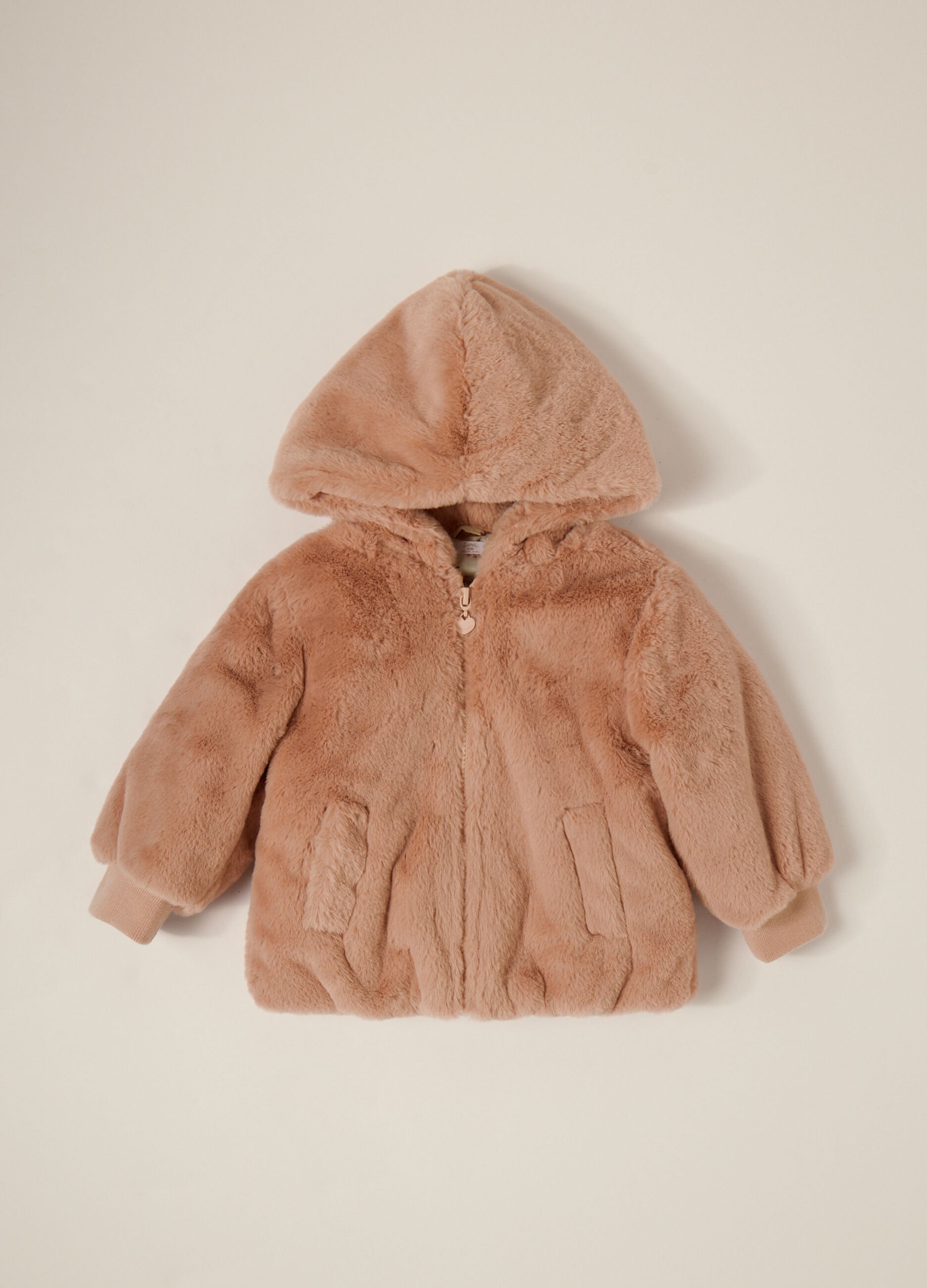 Pink faux fur jacket for baby girl