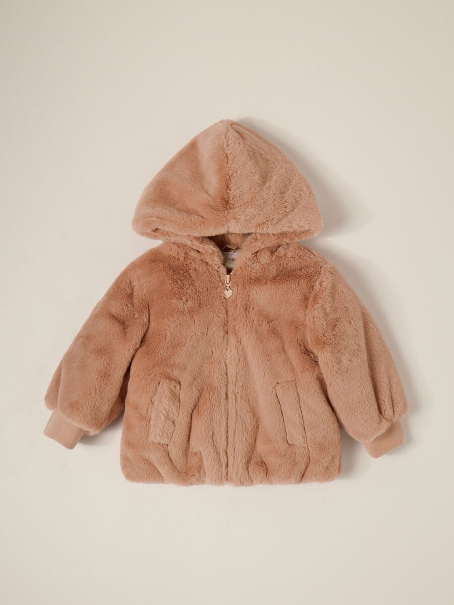 Pink faux fur jacket for baby girl_0