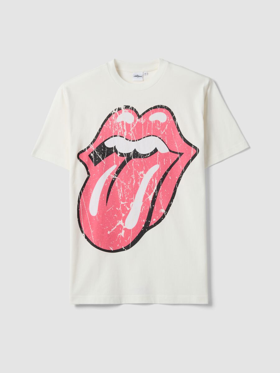 T-shirt in puro cotone bianca regular fit con stampa Rolling Stones_4