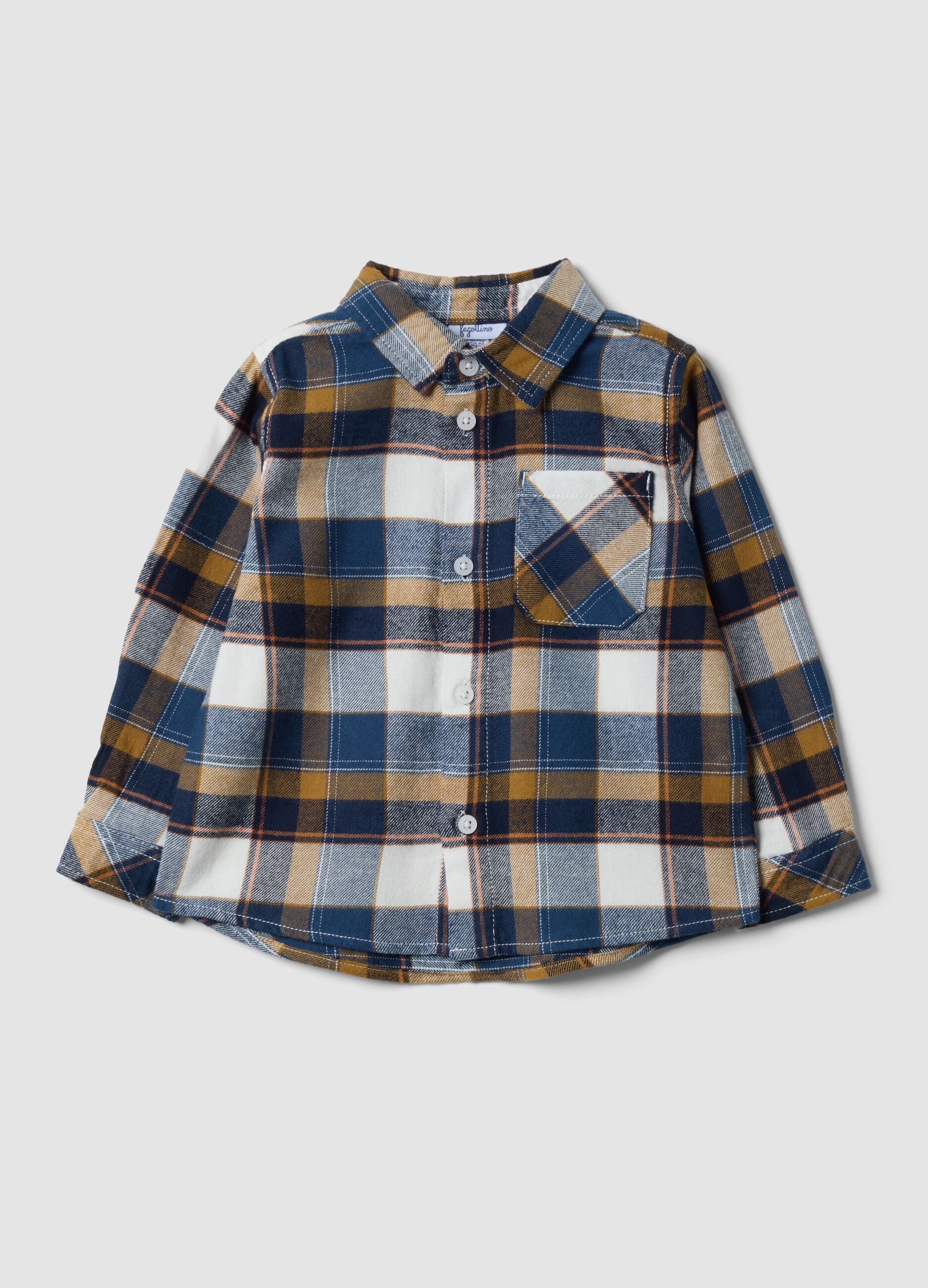 White and blue checked pure cotton shirt, regular fit
