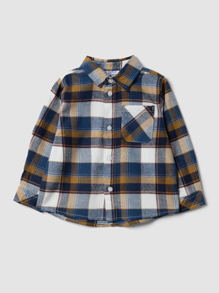 White and blue checked pure cotton shirt, regular fit_0