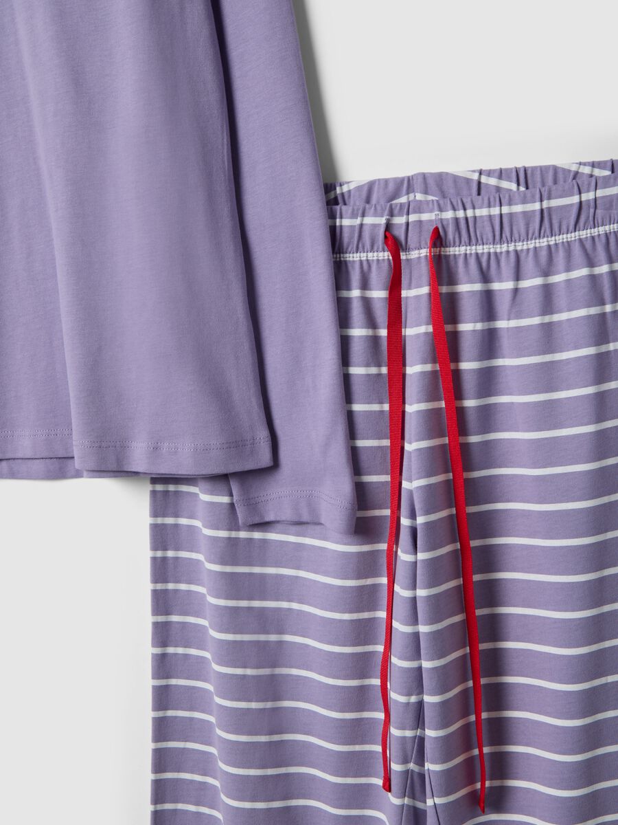 Purple striped pure cotton pyjamas with regular fit and embroidery_1