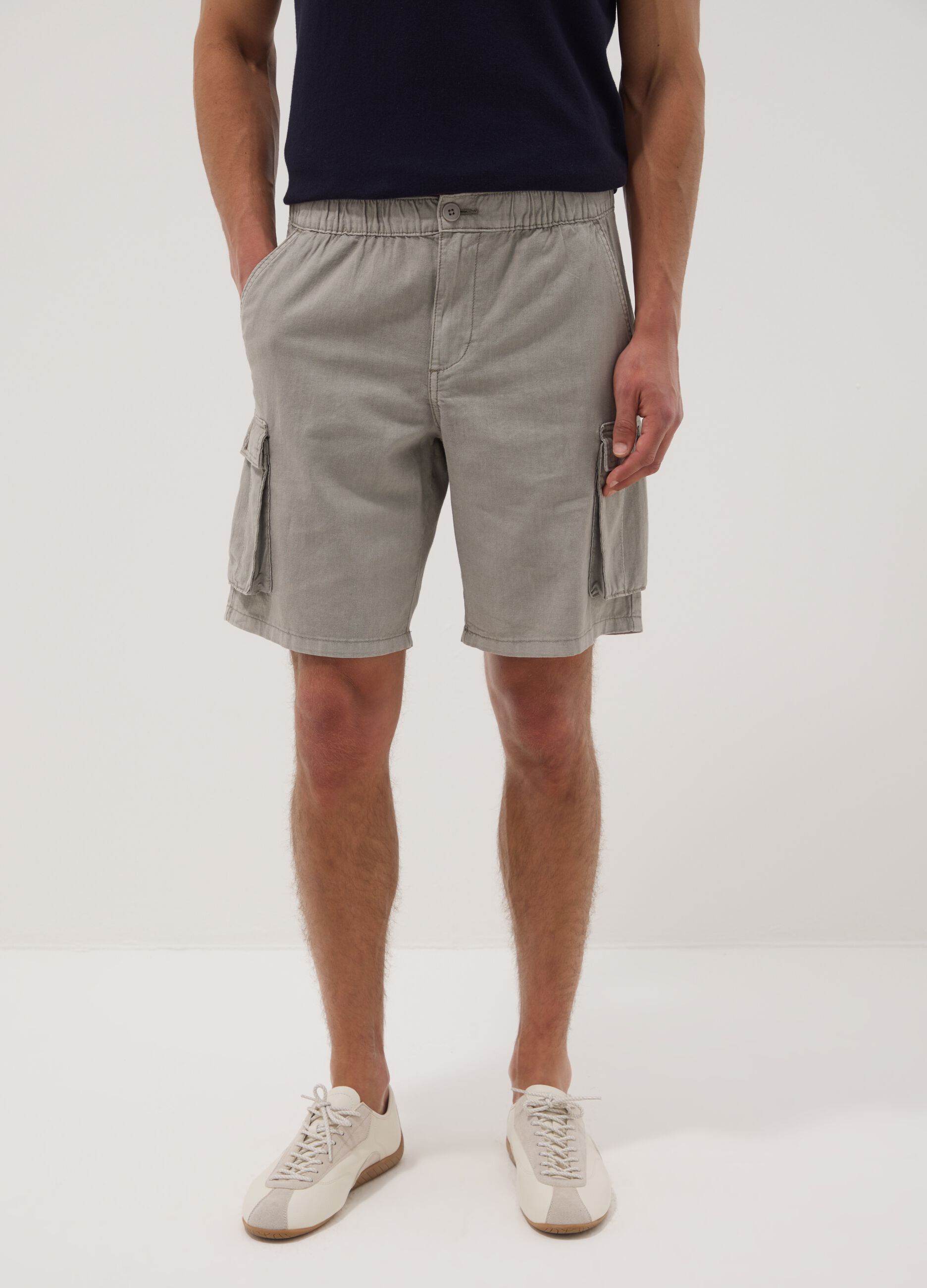 Grey linen-blend cargo Bermuda shorts