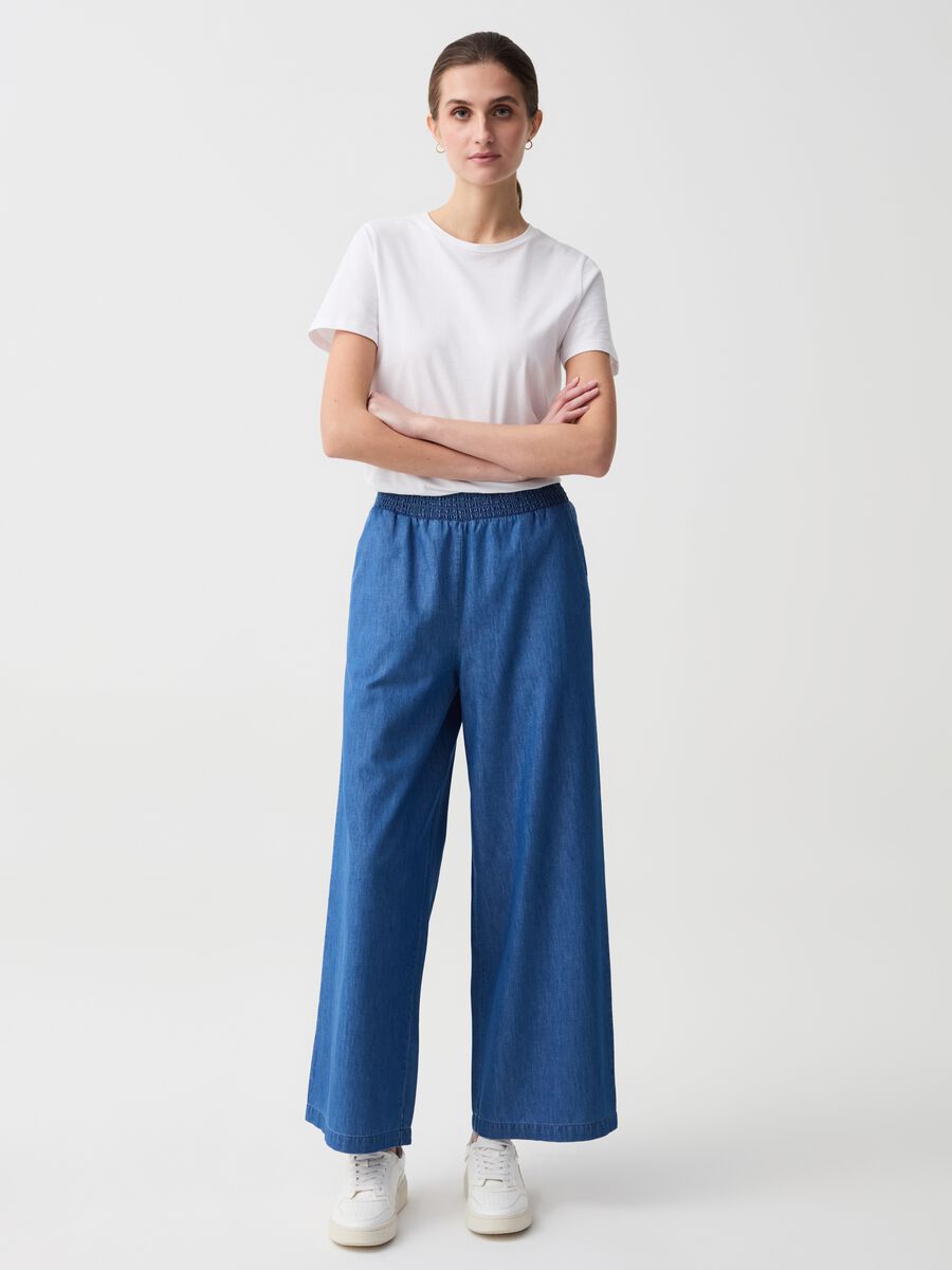 Jeans wide leg in tessuto fluido_0