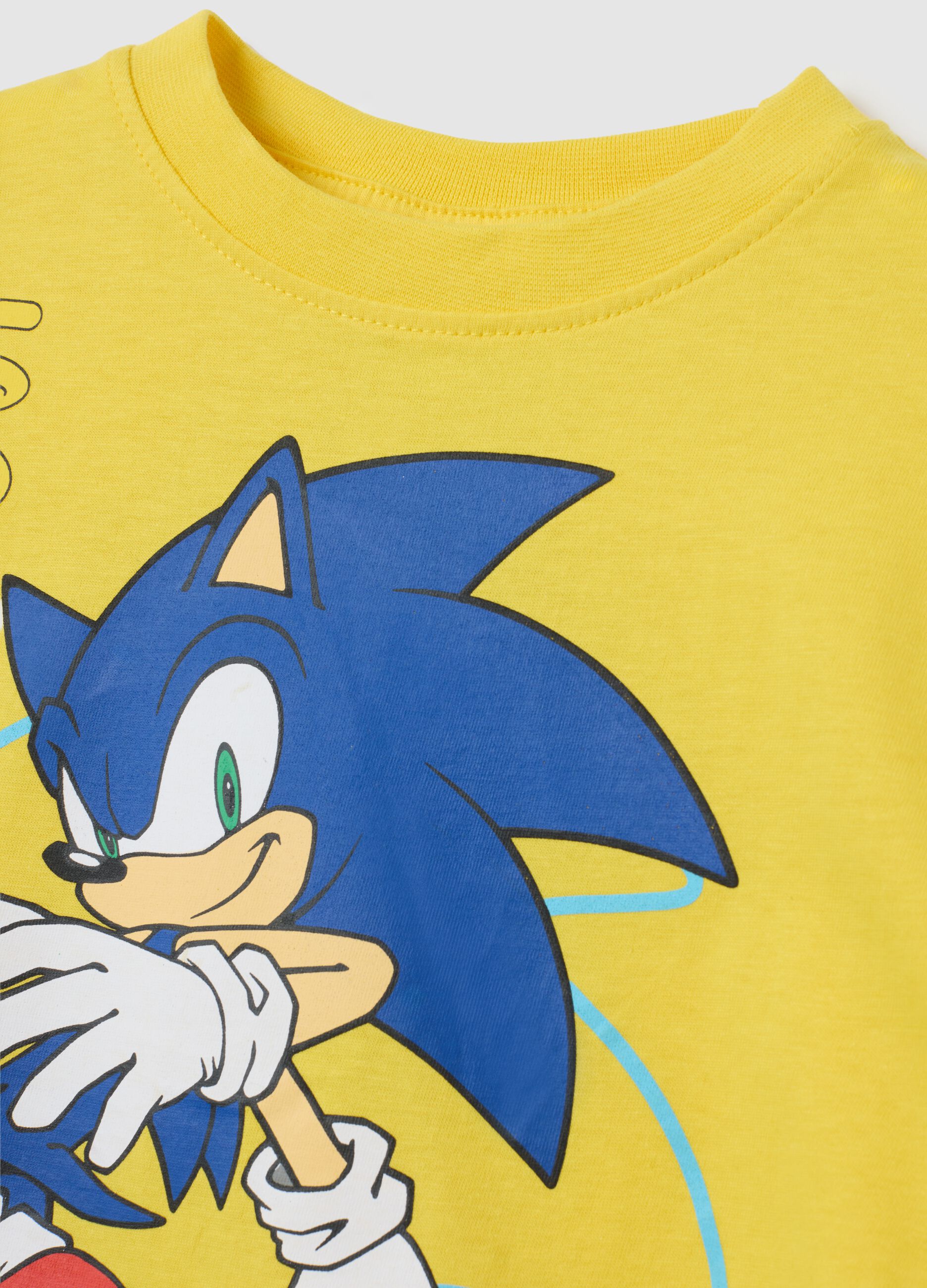Yellow regular fit pure cotton kids' t-shirt with Sonic print