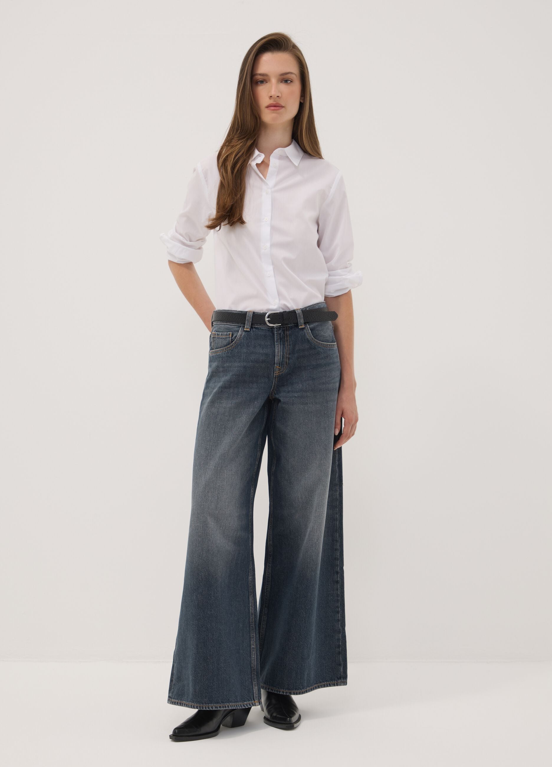Blue pure cotton super wide-leg jeans
