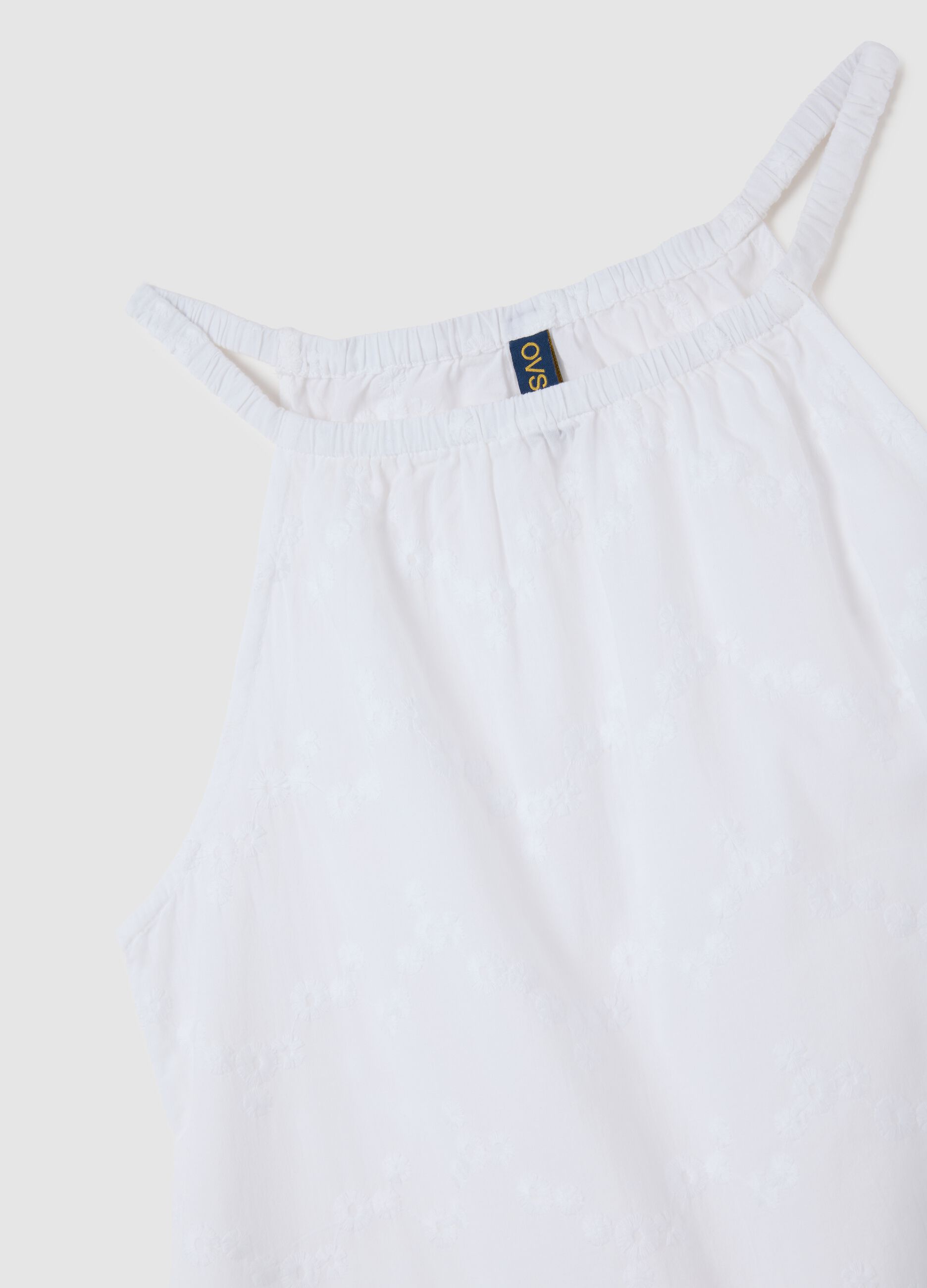 Women's Short Dress in Pure White Cotton with Embroidery