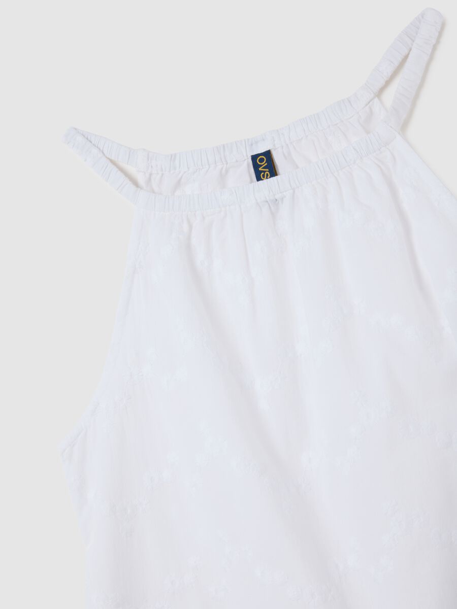 Women's Short Dress in Pure White Cotton with Embroidery_5