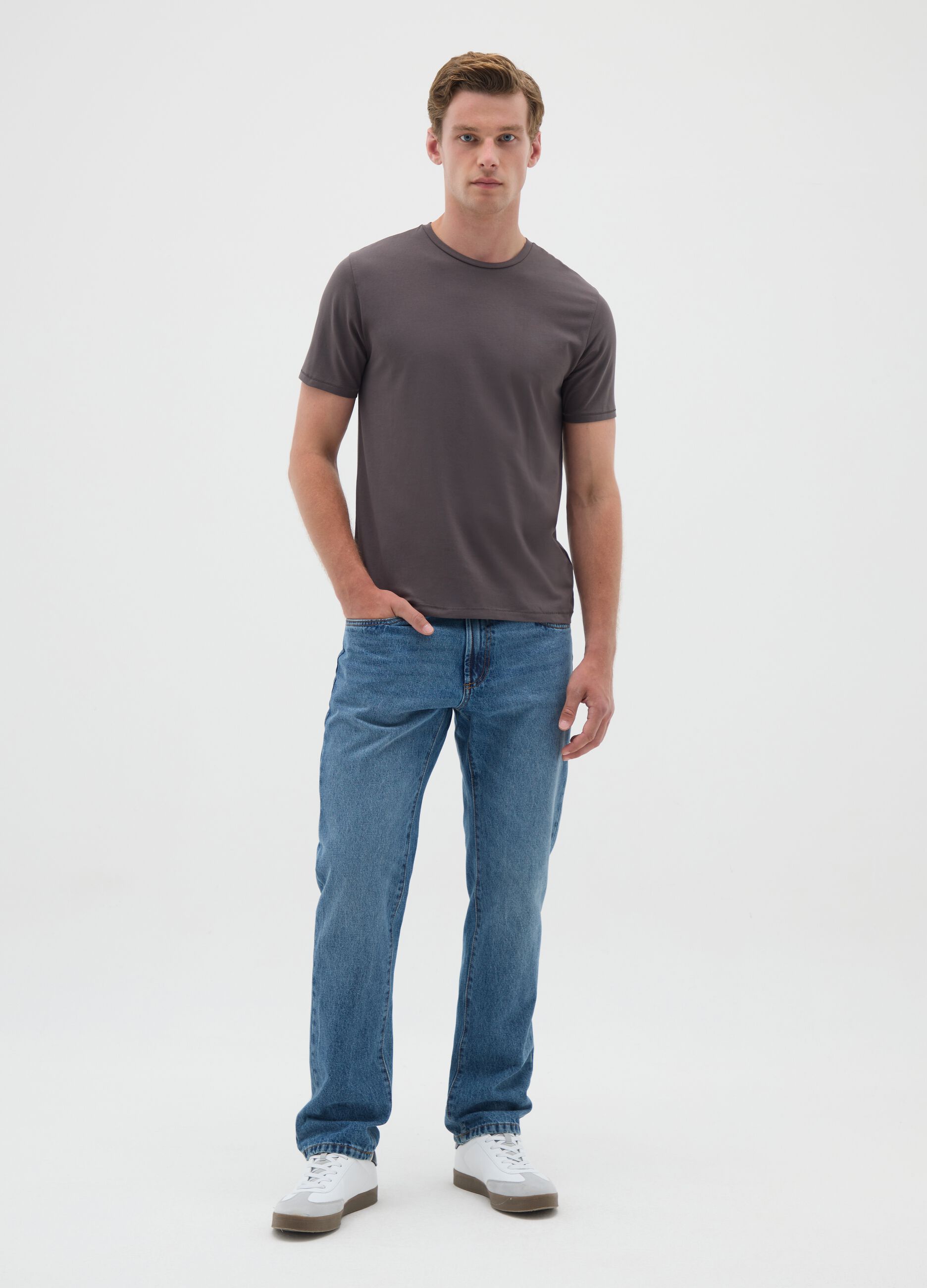 Men's Grey Stretch Cotton Slim Fit T-shirt