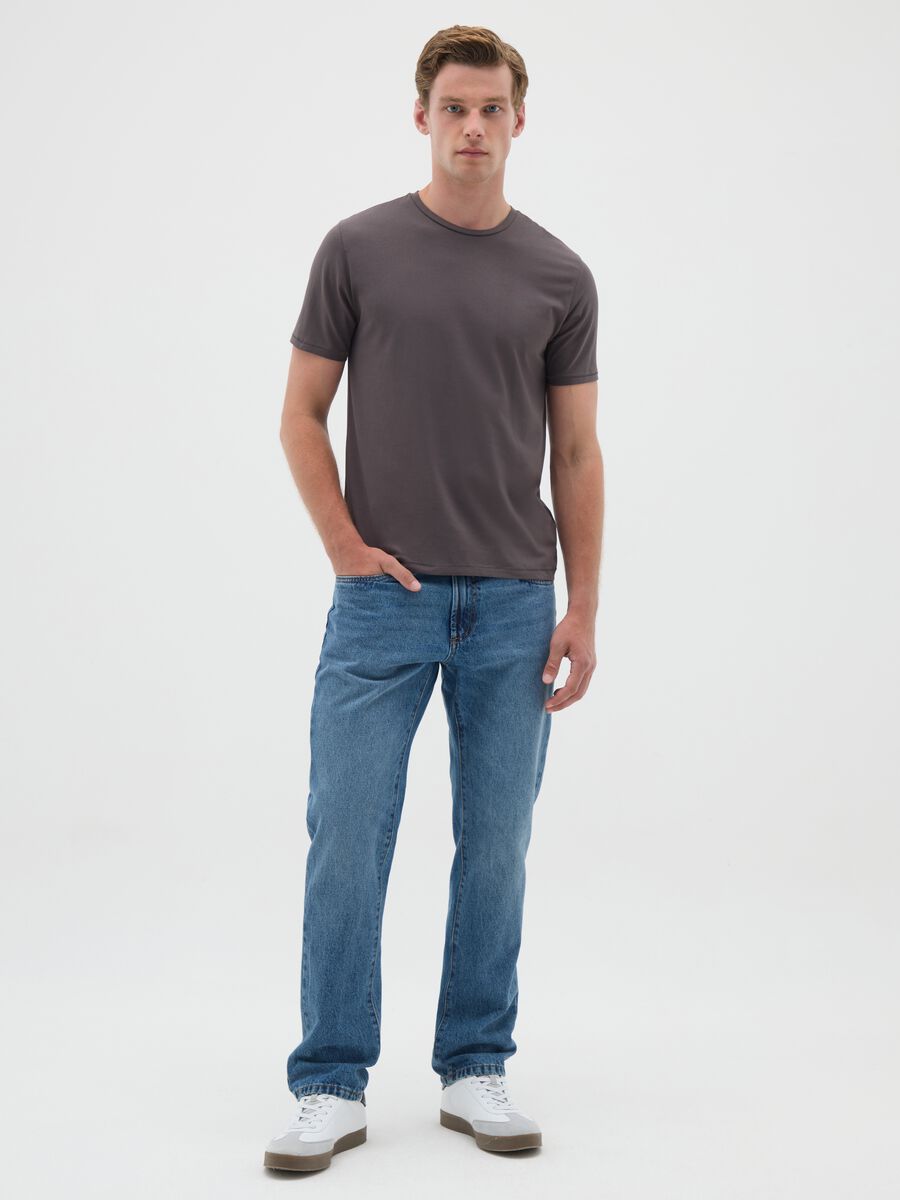 Men's Grey Stretch Cotton Slim Fit T-shirt_1