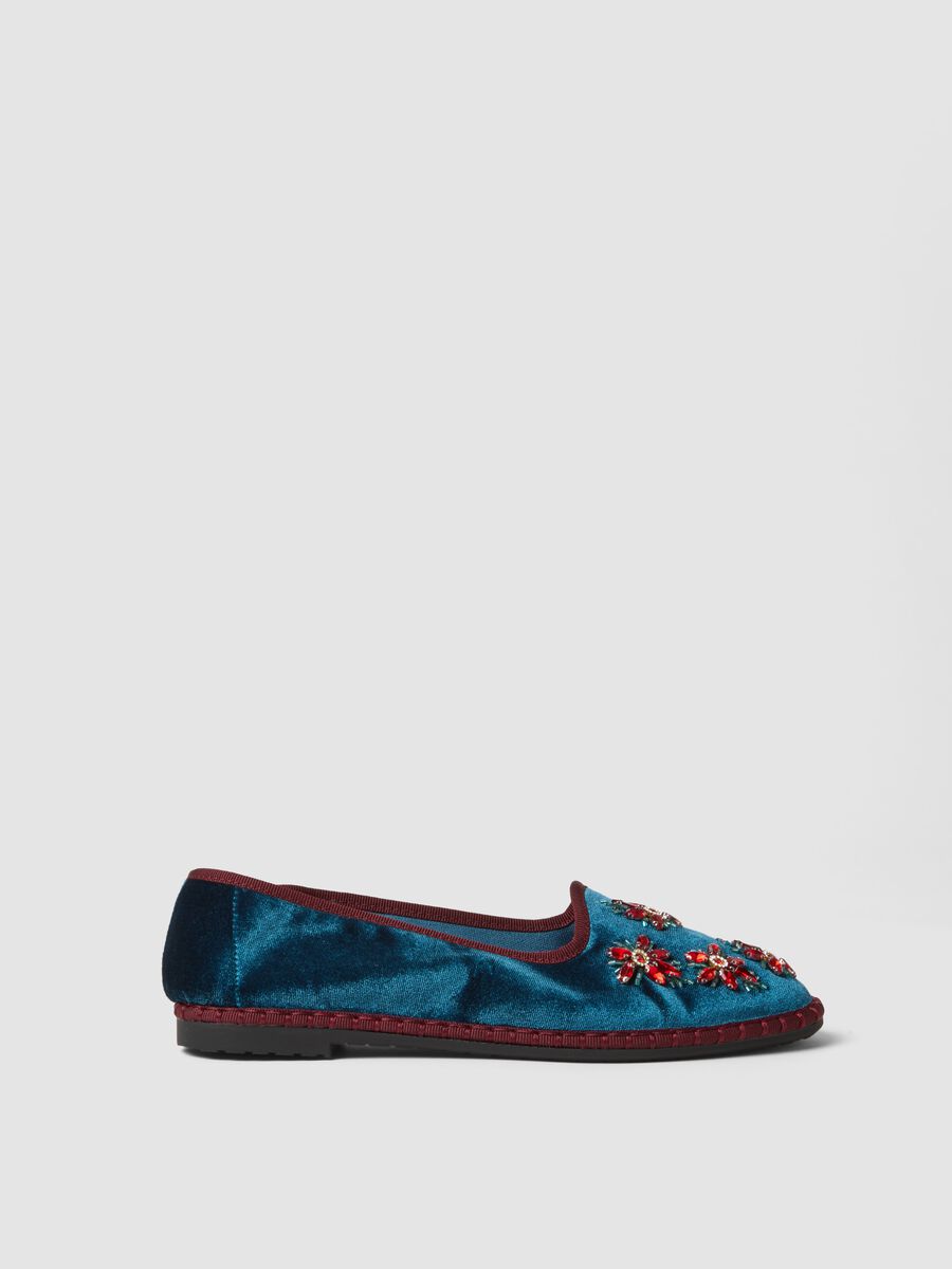 Blue Friulane slippers with jewel floral embroidery_0