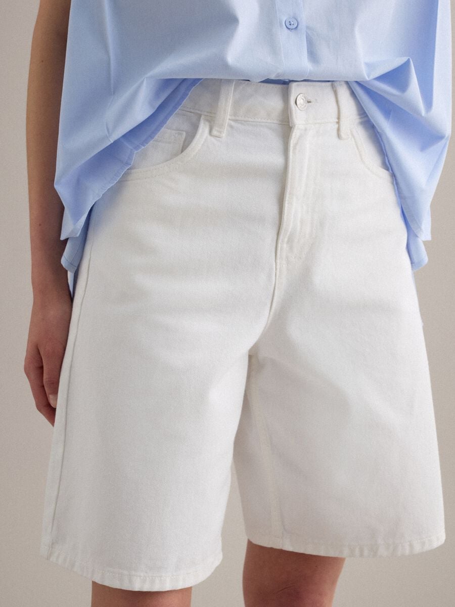 White pure cotton denim shorts_3