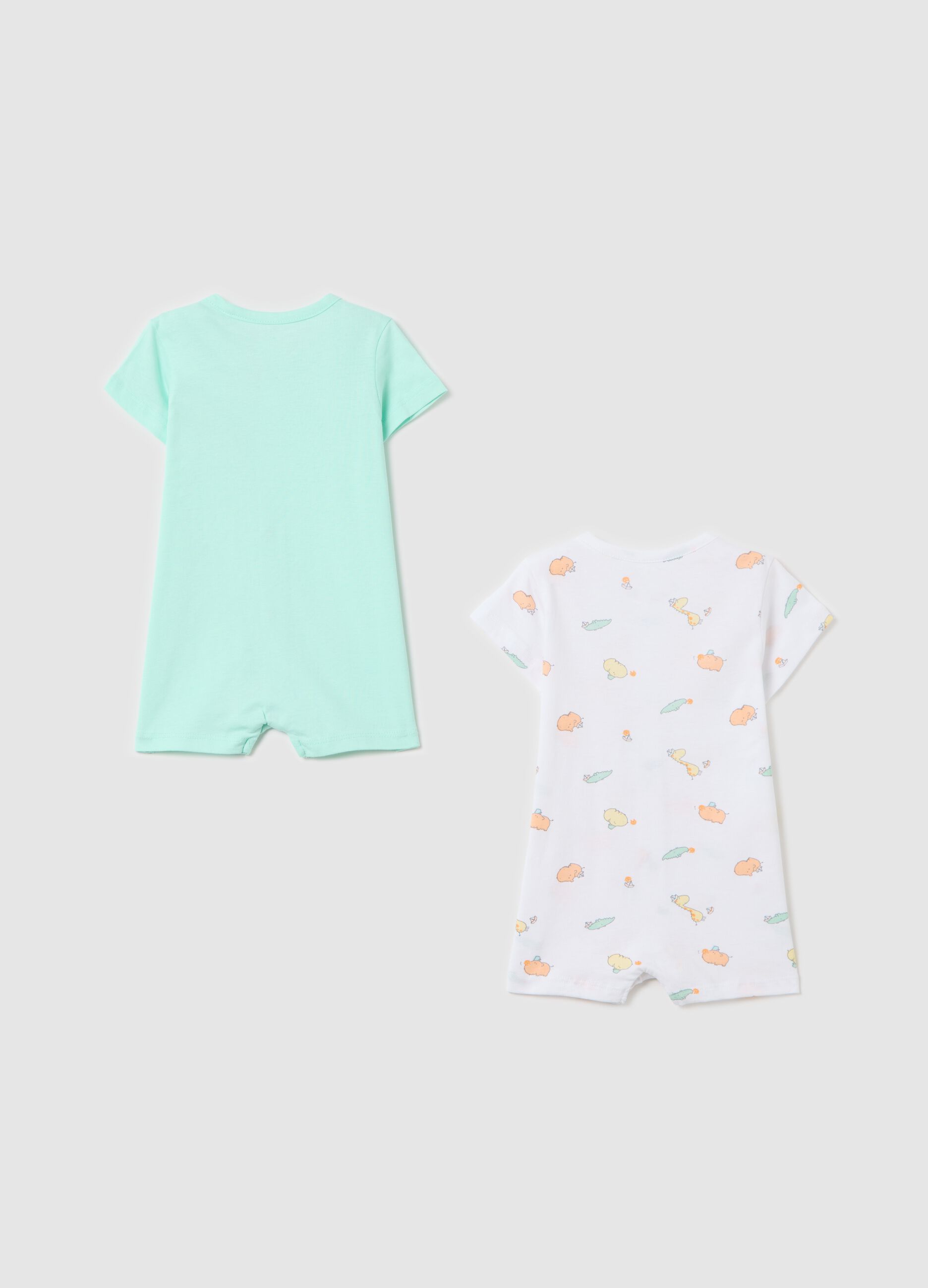 Two-pack short onesies with animals print