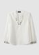 White viscose-blend shirt with charms and V-neck regular fit_0