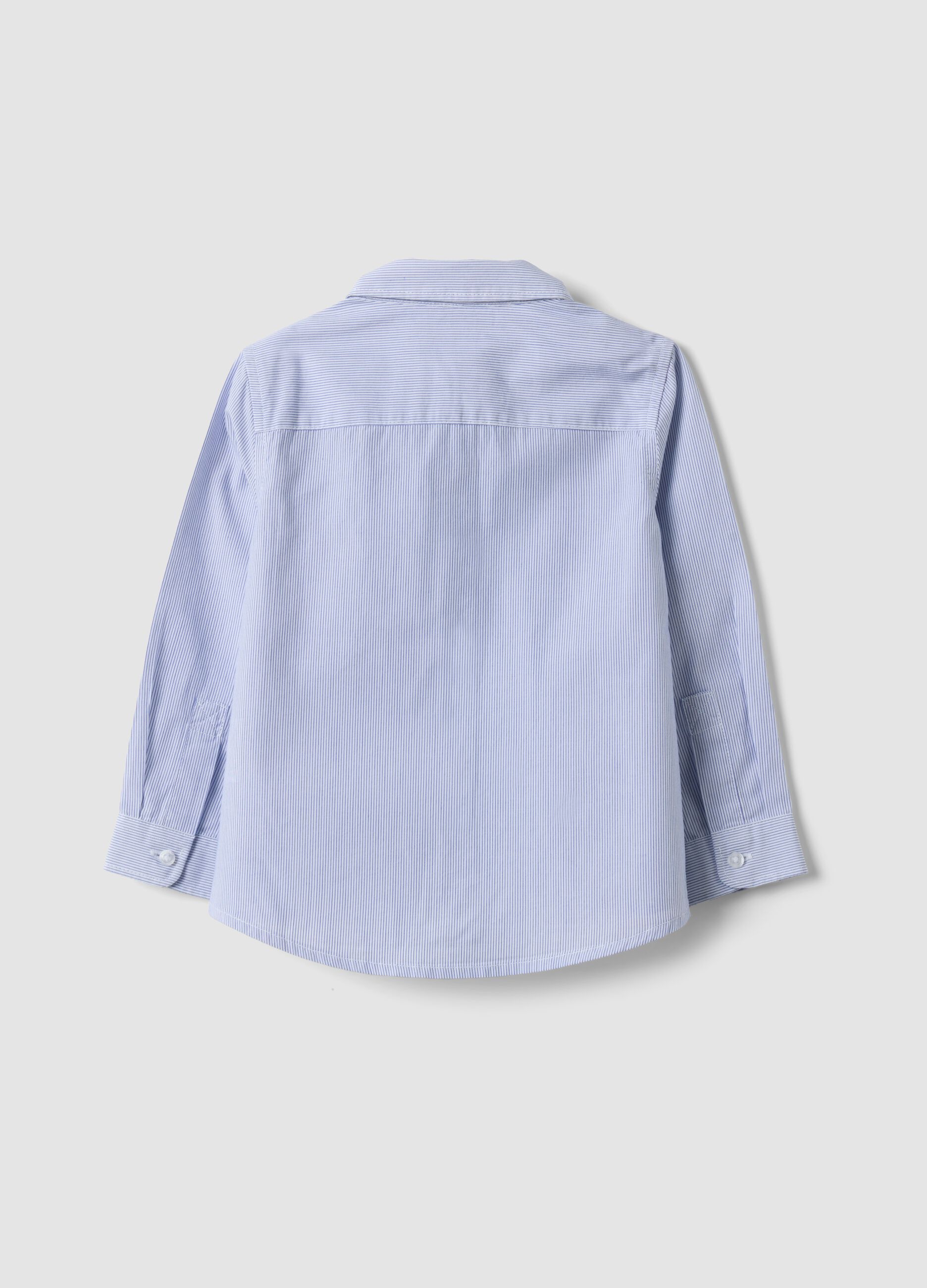 Camicia bianca a righe in puro cotone con taschino per bimbo