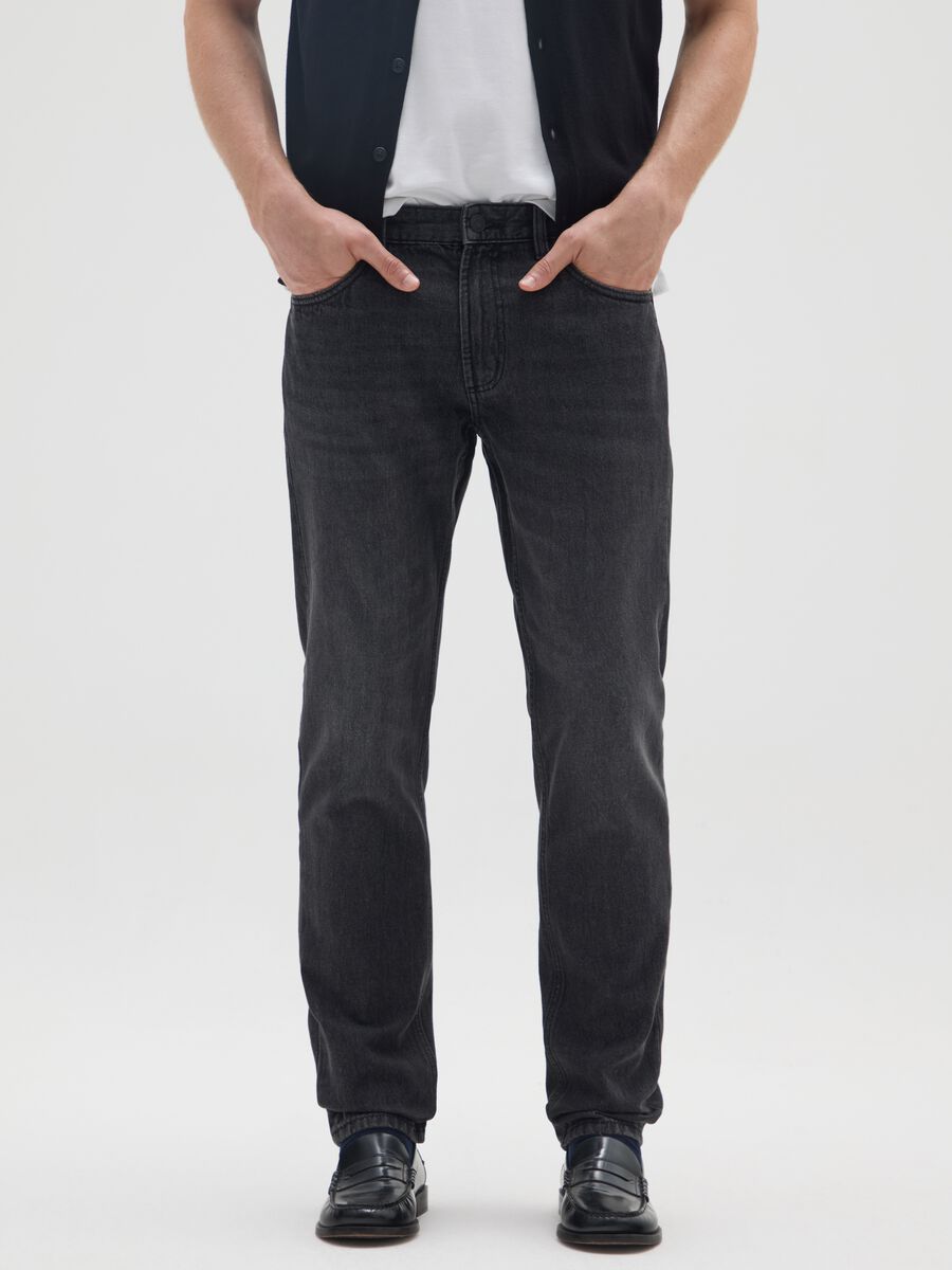 Slim fit pure black cotton jeans_1