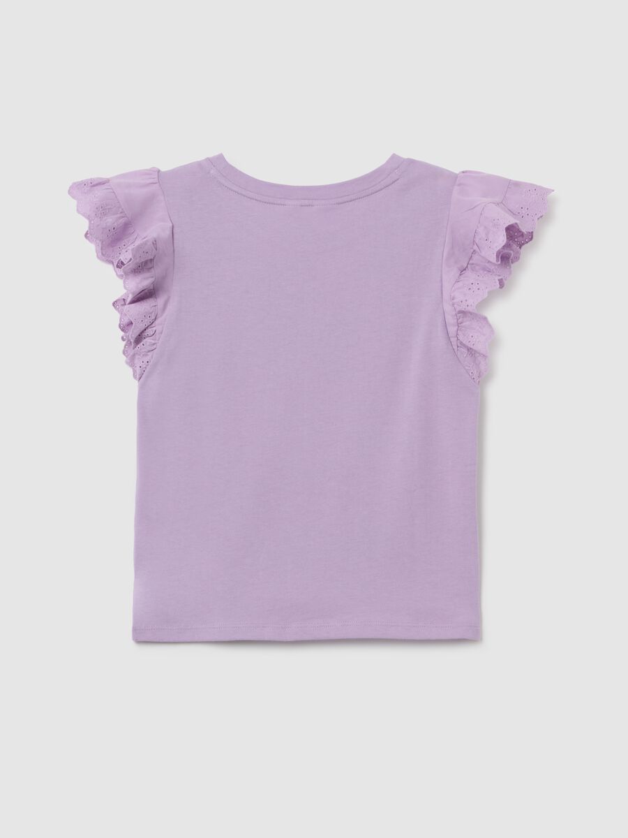 Cotton T-shirt with broderie anglaise flounces_4