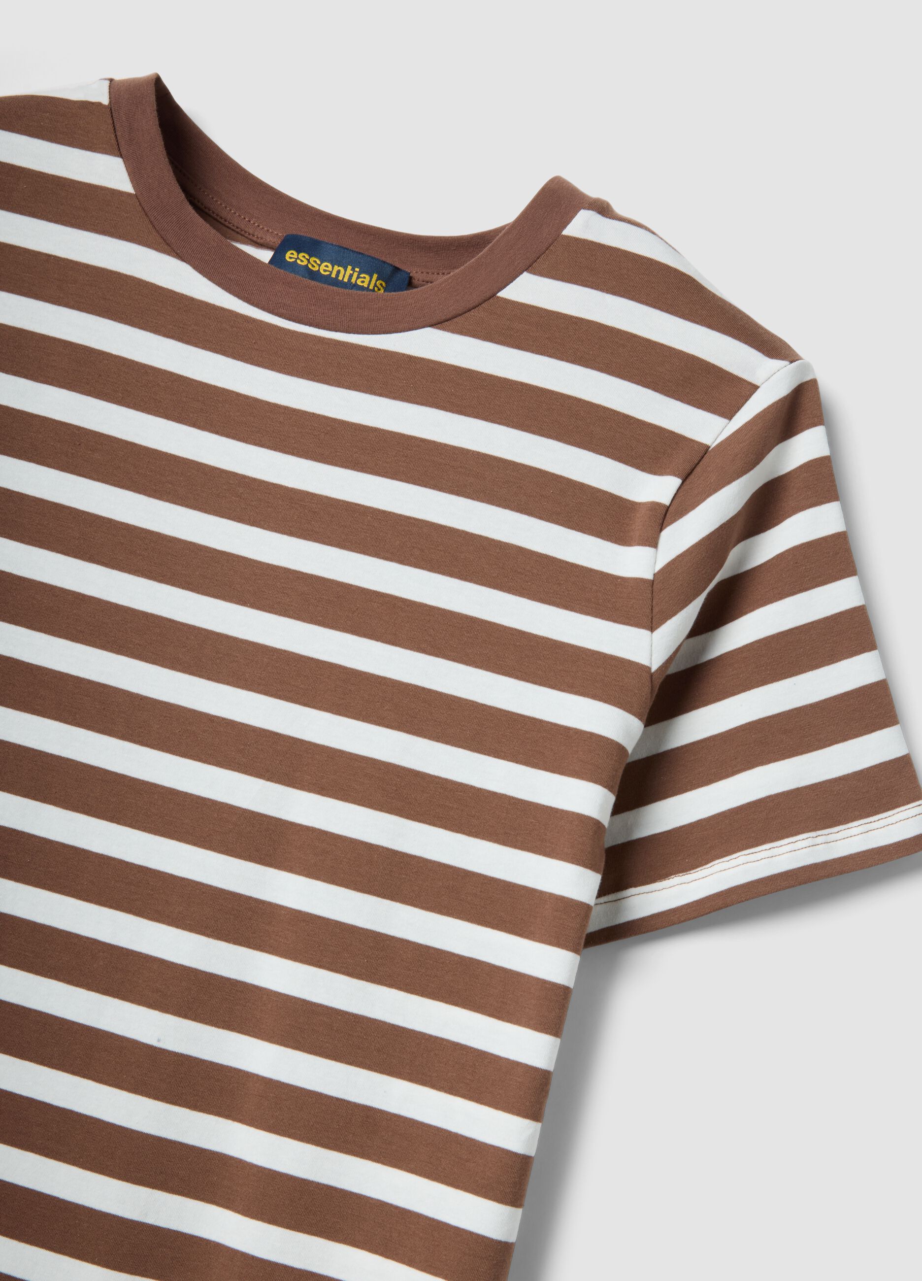 Abito midi marrone in cotone elasticizzato a righe
