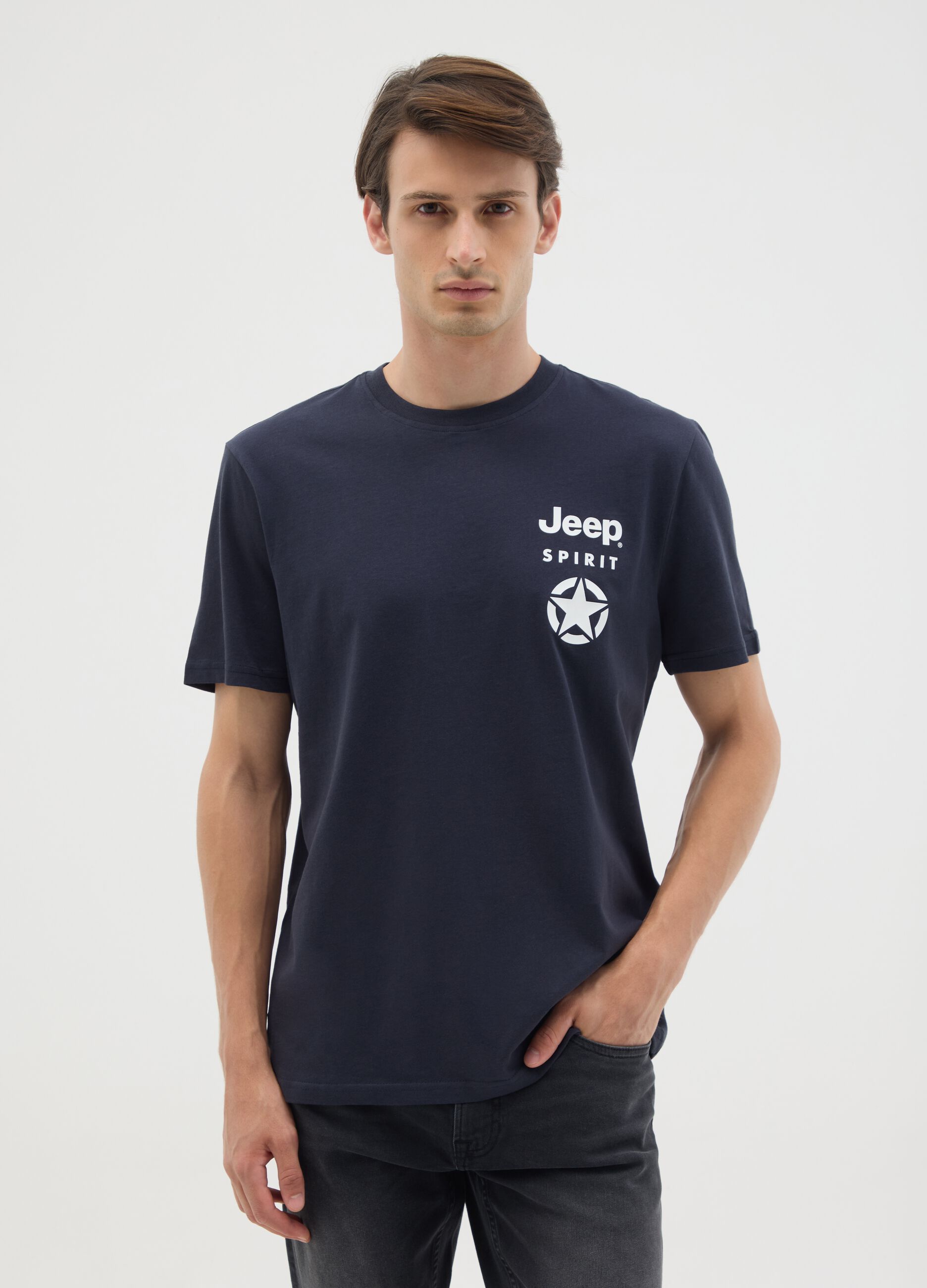 Regular fit dark blue pure cotton T-shirt
