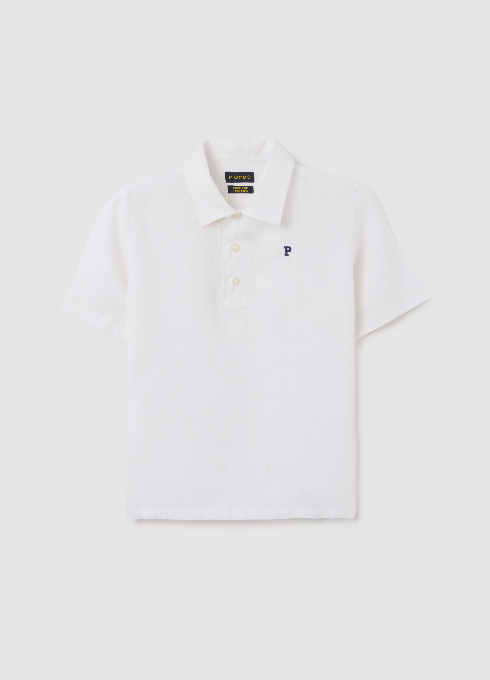 White linen kids' polo with an oversized fit and buttons