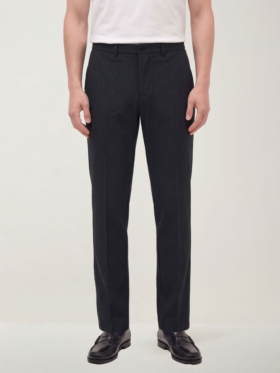 Pantaloni chino grigi in twill di viscosa elasticizzata slim fit_1