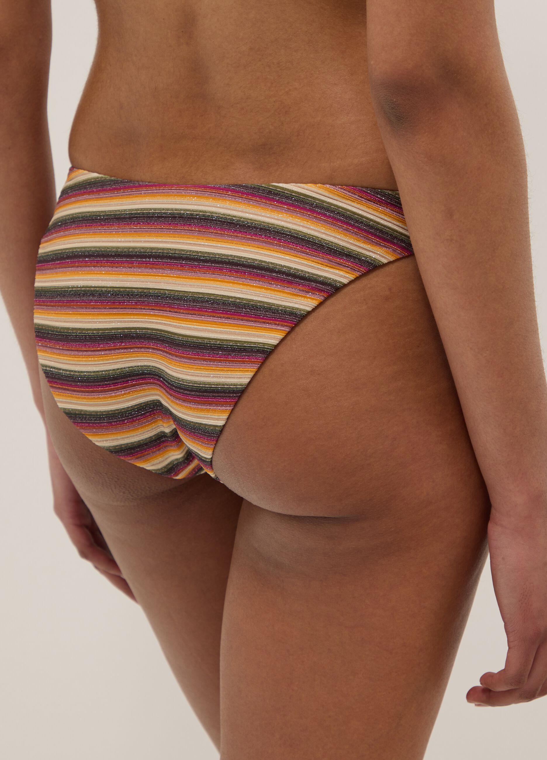 Multicoloured striped stretch bikini bottoms
