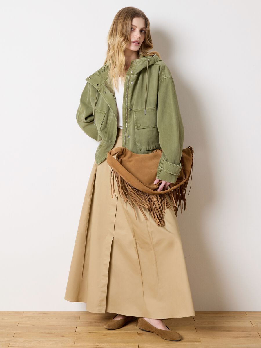 Green shacket in cotton with hood_1