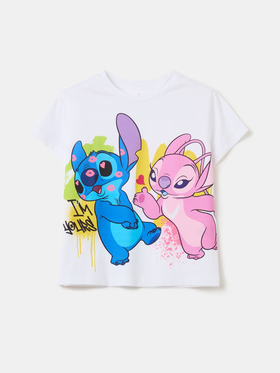 Cotton T-shirt with Angel and Stitch print_0