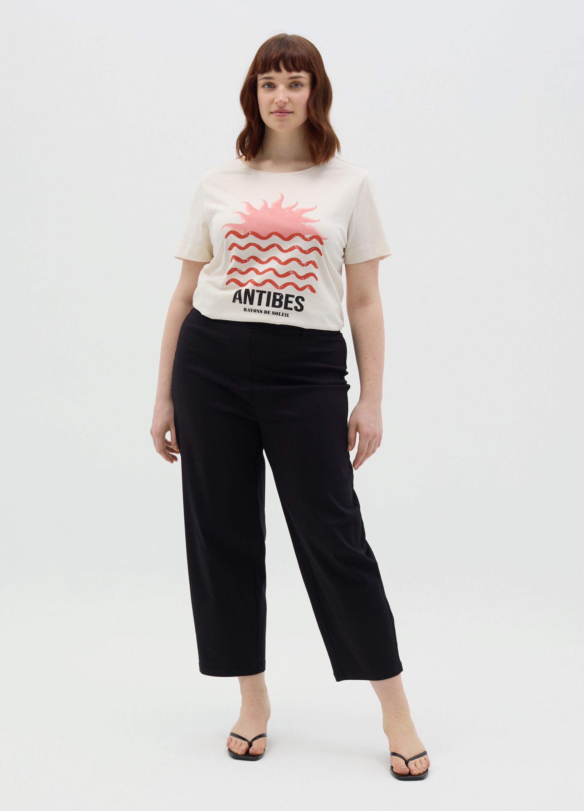 White cropped T-shirt with Antibes print