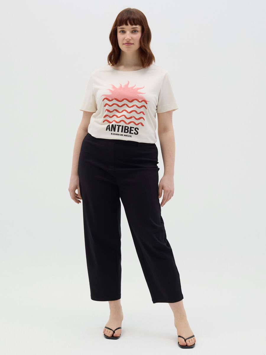 White cropped T-shirt with Antibes print_1