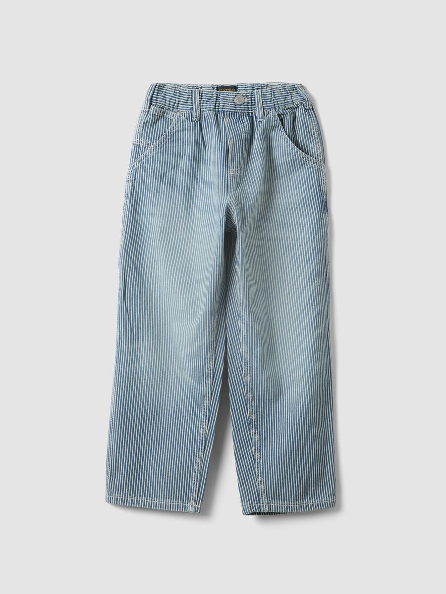 Boys&rsquo; multicolour striped pure cotton denim trousers, relaxed fit_3