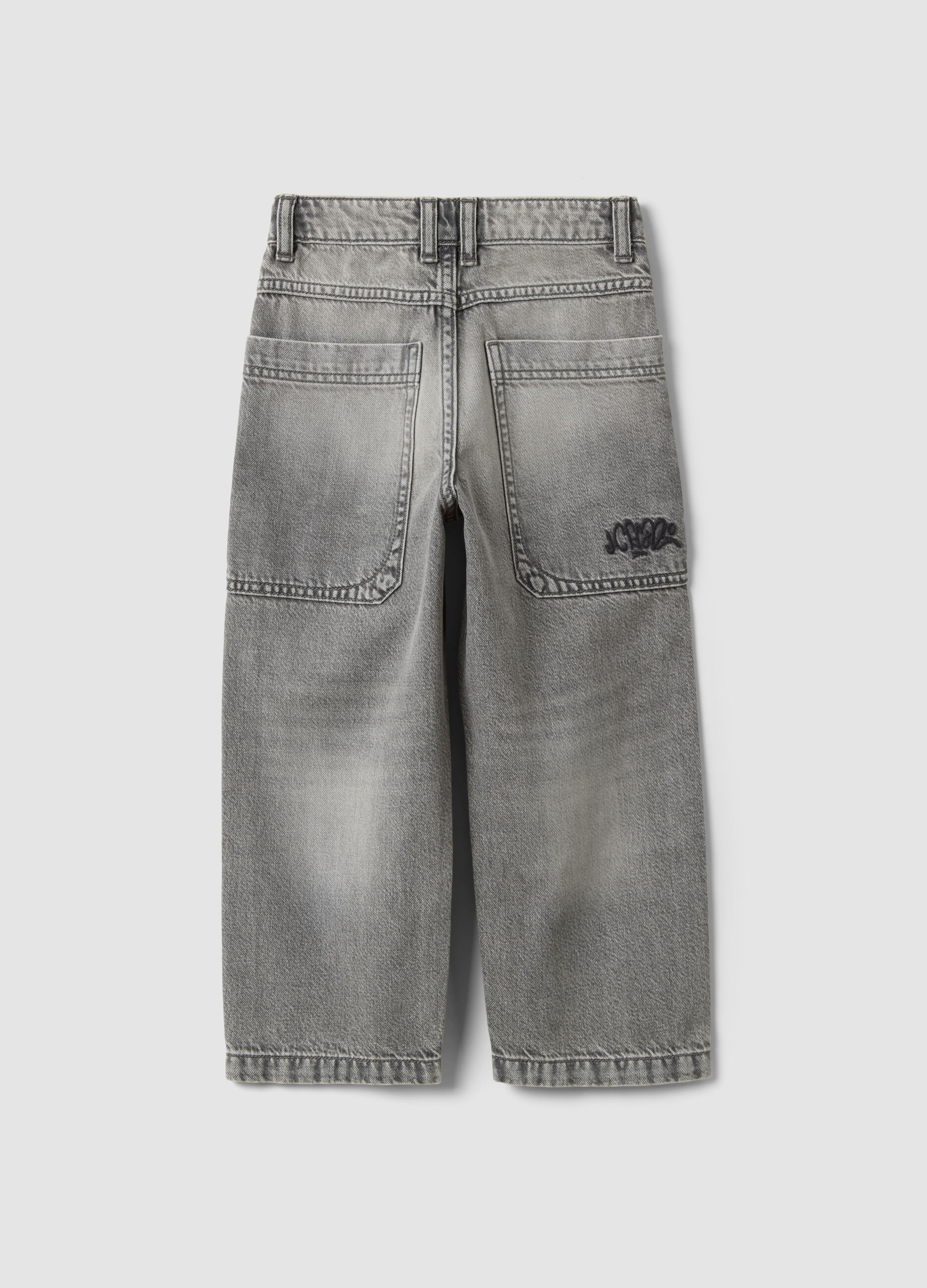 Jeans denim grigi skater in misto cotone e lyocell per bambino