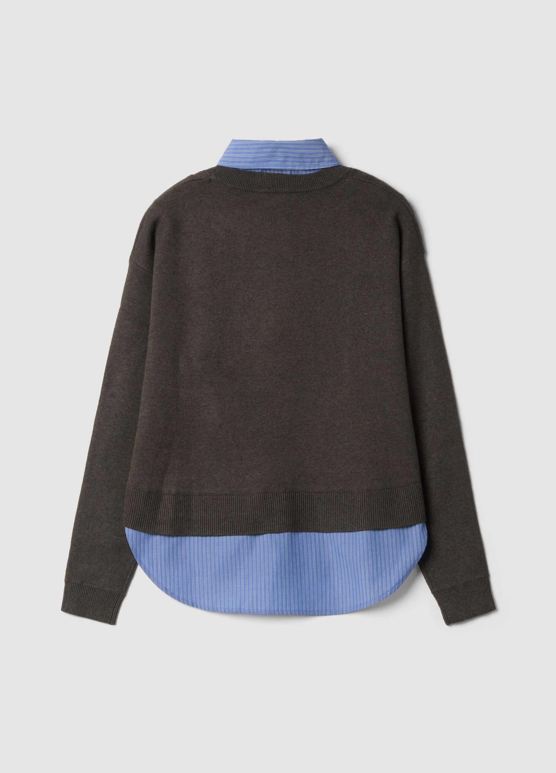 Brown double-layer regular-fit jumper in viscose and wool blend