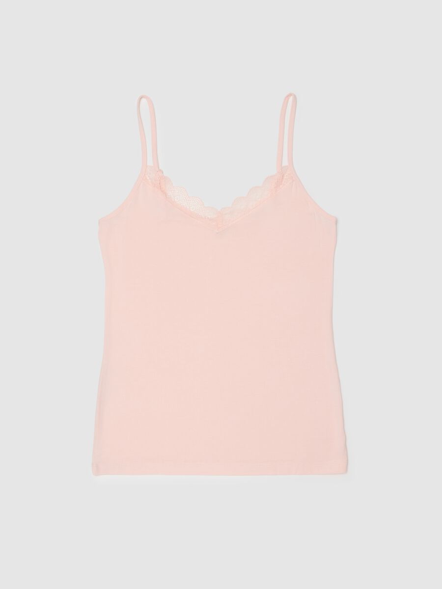 Pink regular fit viscose blend tank top_0