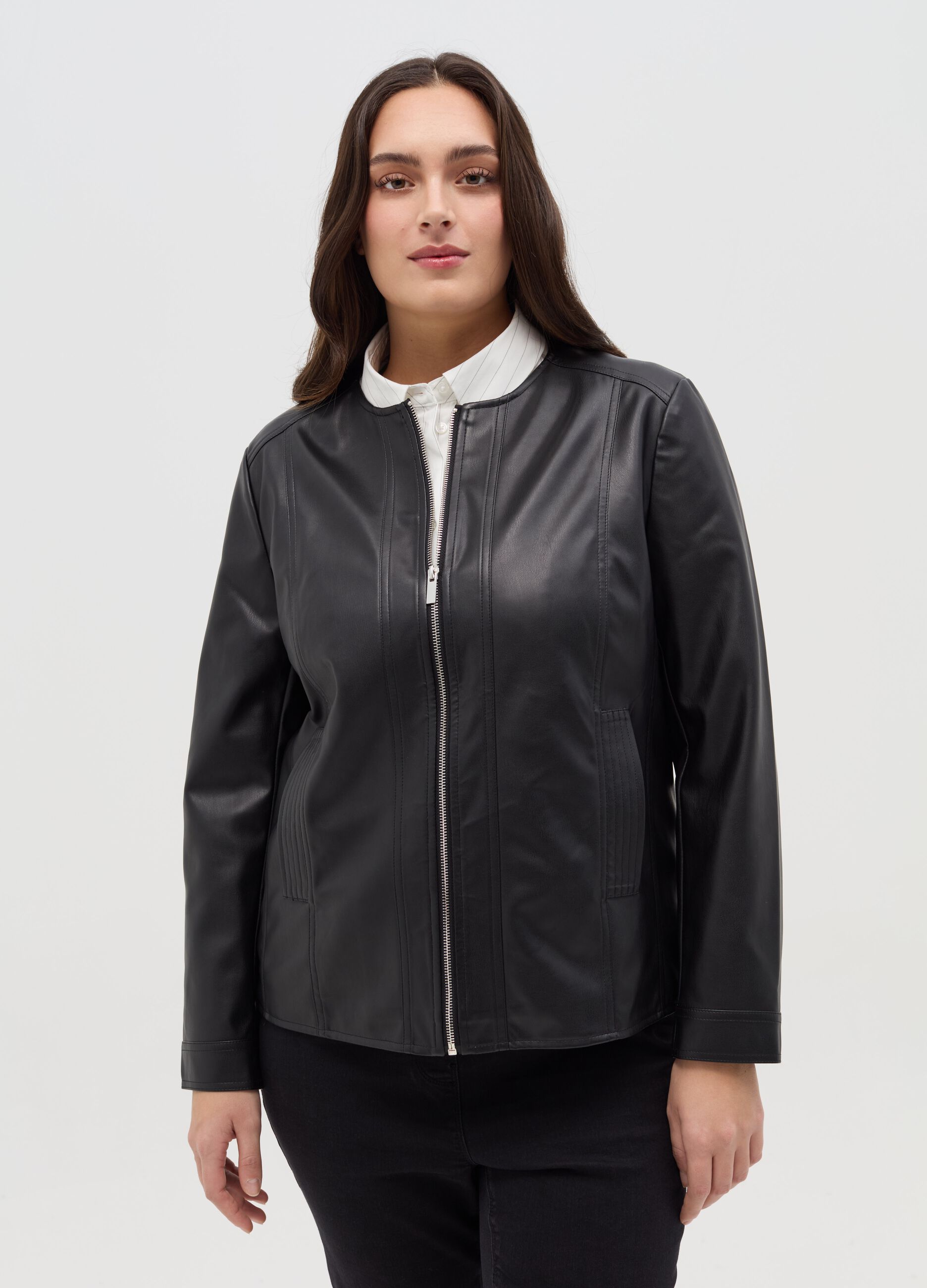 Curvy full-zip biker jacket