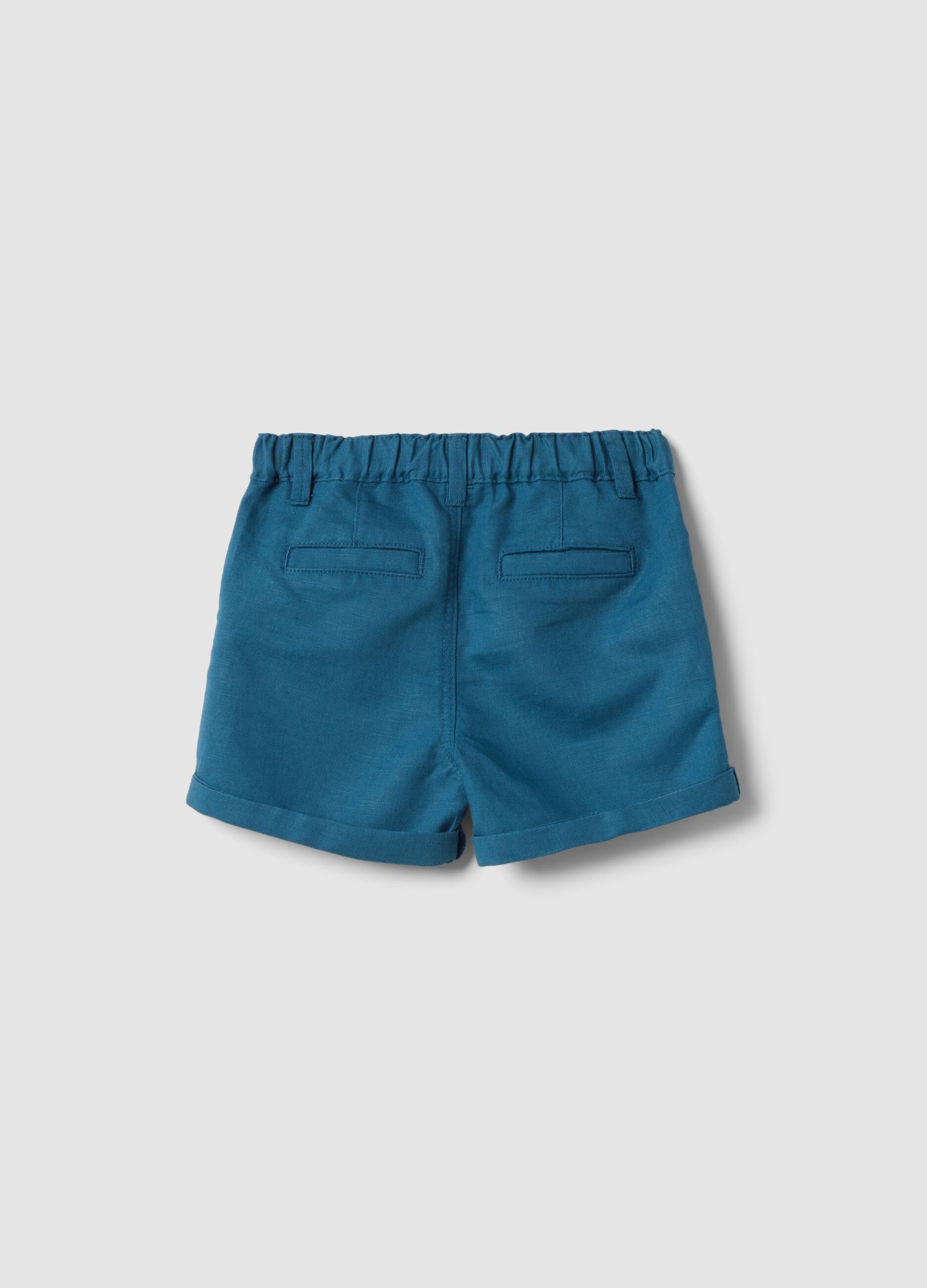 Blue linen and cotton blend shorts