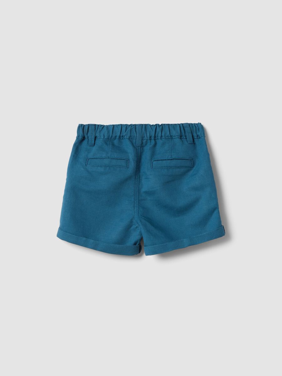 Blue linen and cotton blend shorts_1