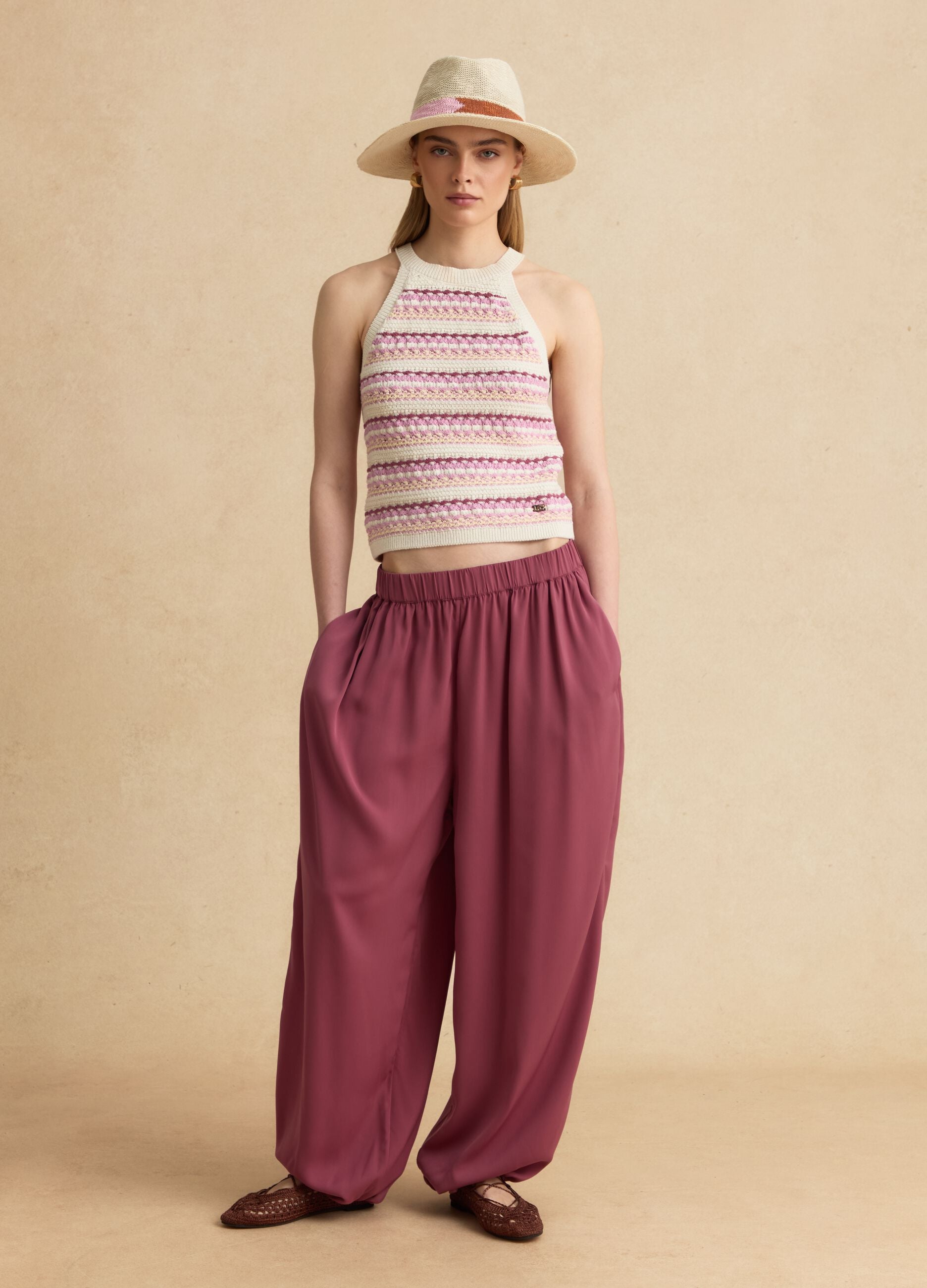 Multicolour fitted cotton-blend tank top