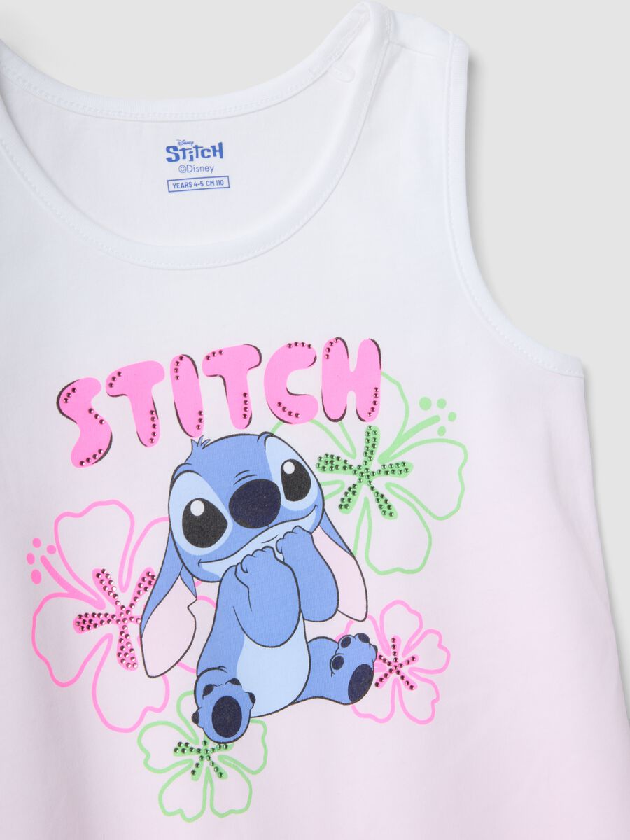 White and pink pure cotton girls&rsquo; vest top with fringes and Stitch_2