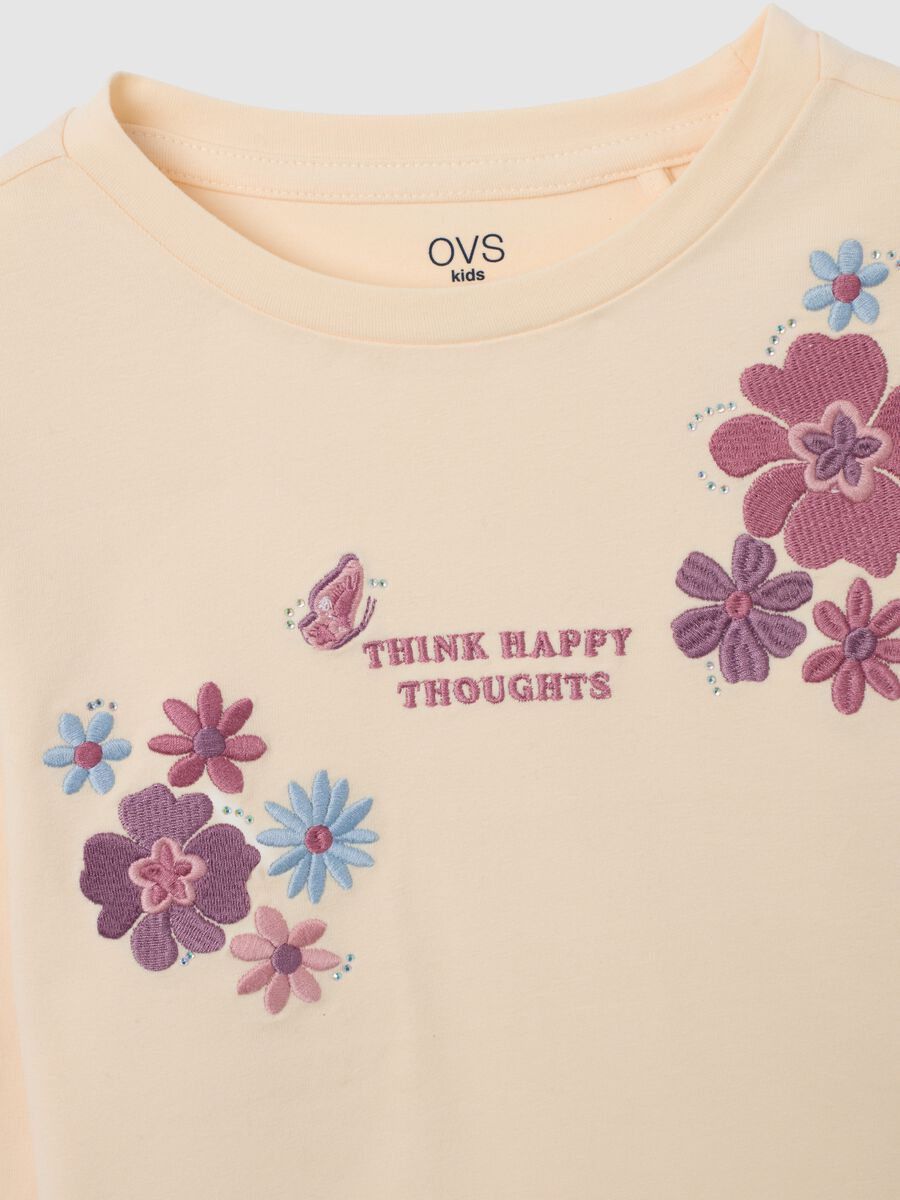 Beige regular fit girl's cotton blend jumper with embroidery_2