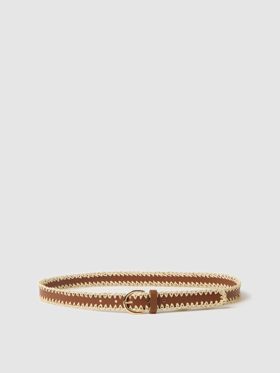 Belt with woven raffia edging_0