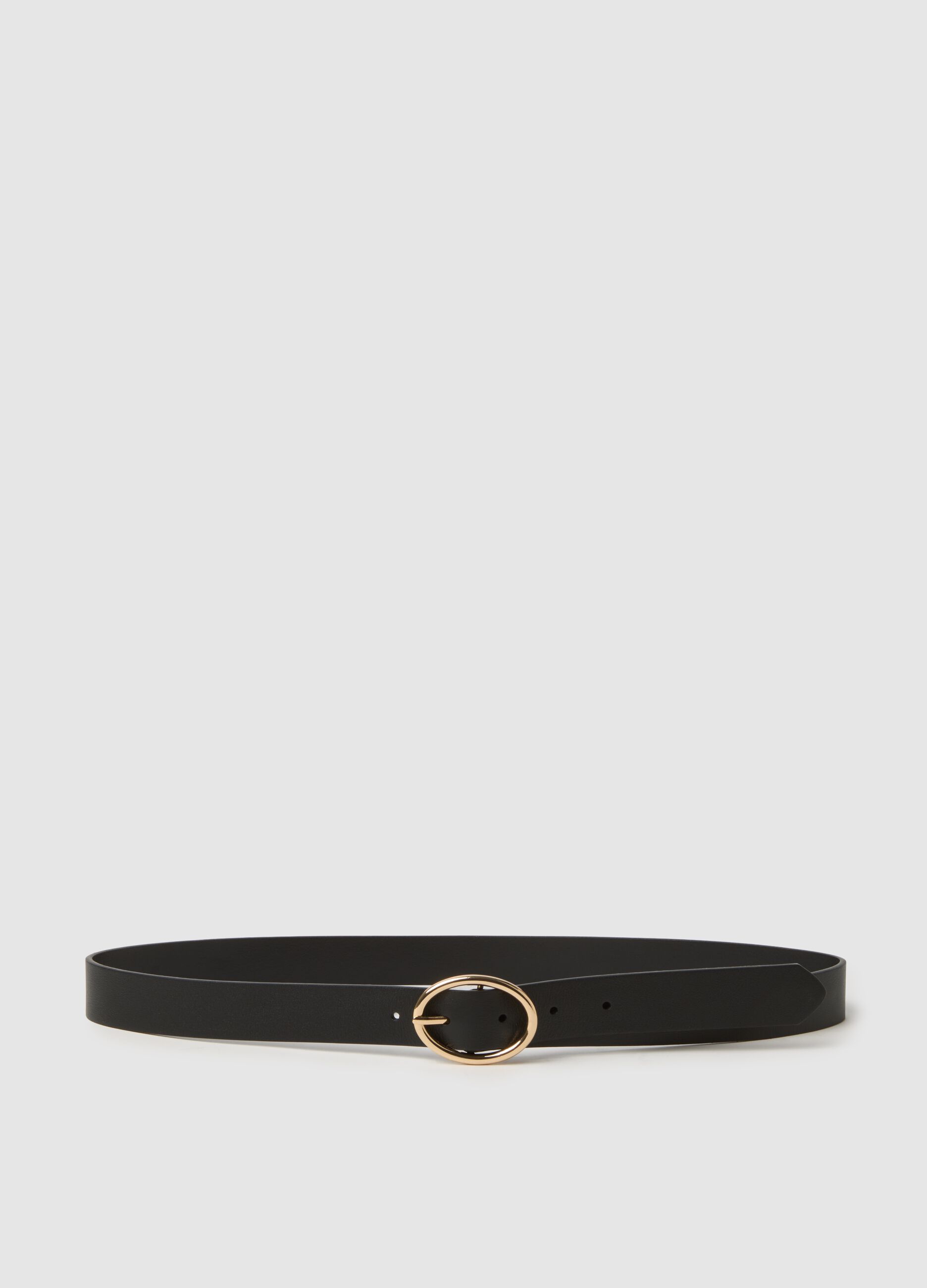 Black genuine leather belt with gold buckle